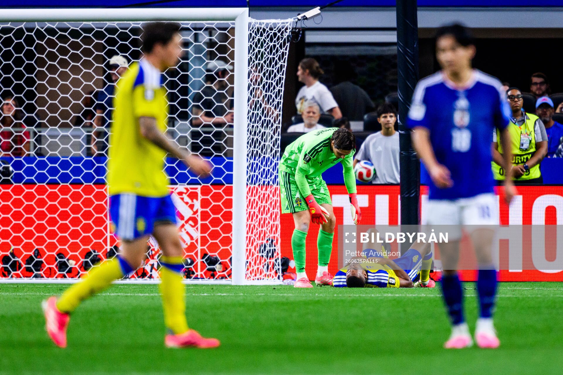 Goalkeeper Jacob Widell Zetterström and Isak Hien of Sweden