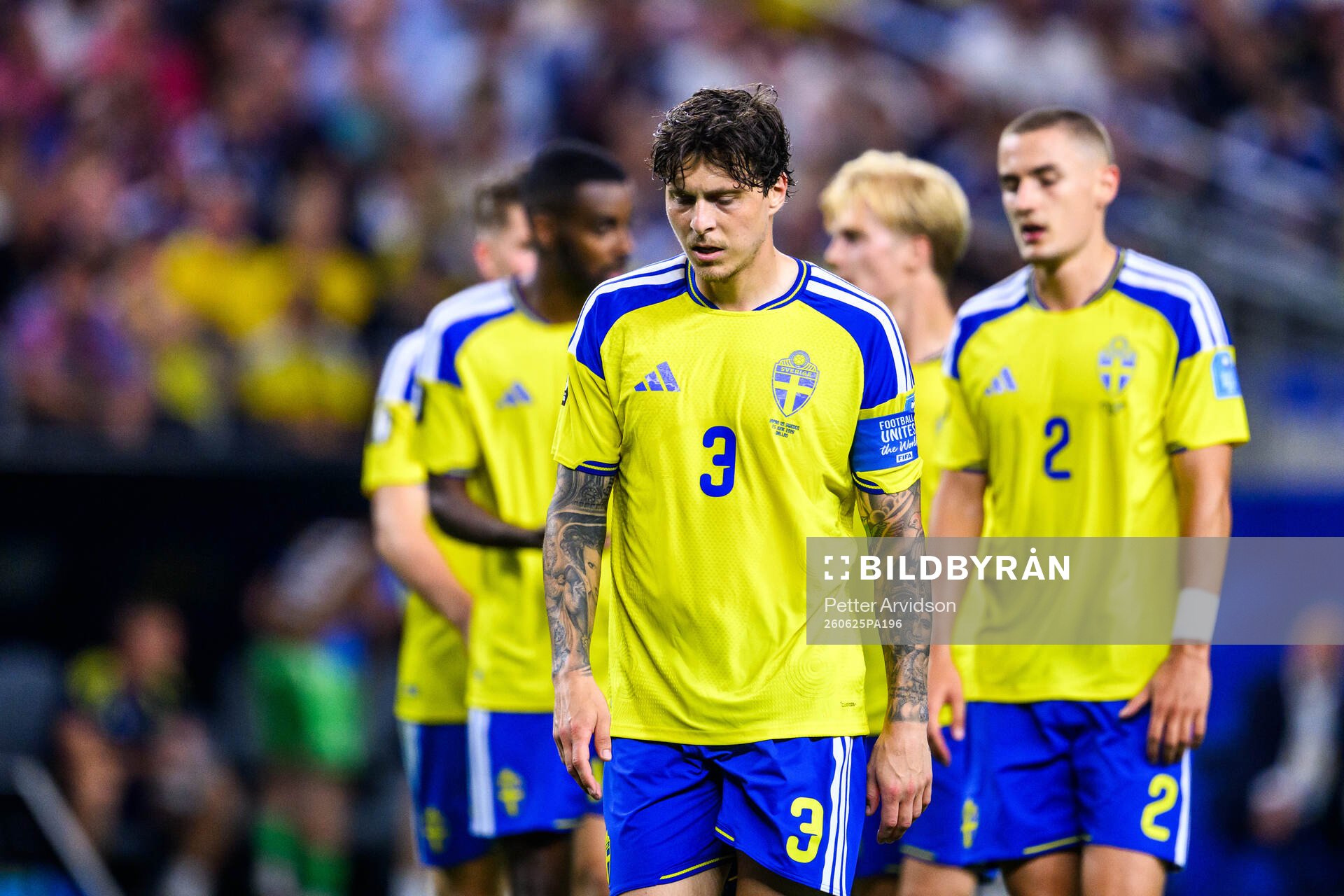 Victor Nilsson Lindelöf of Sweden looks dejected