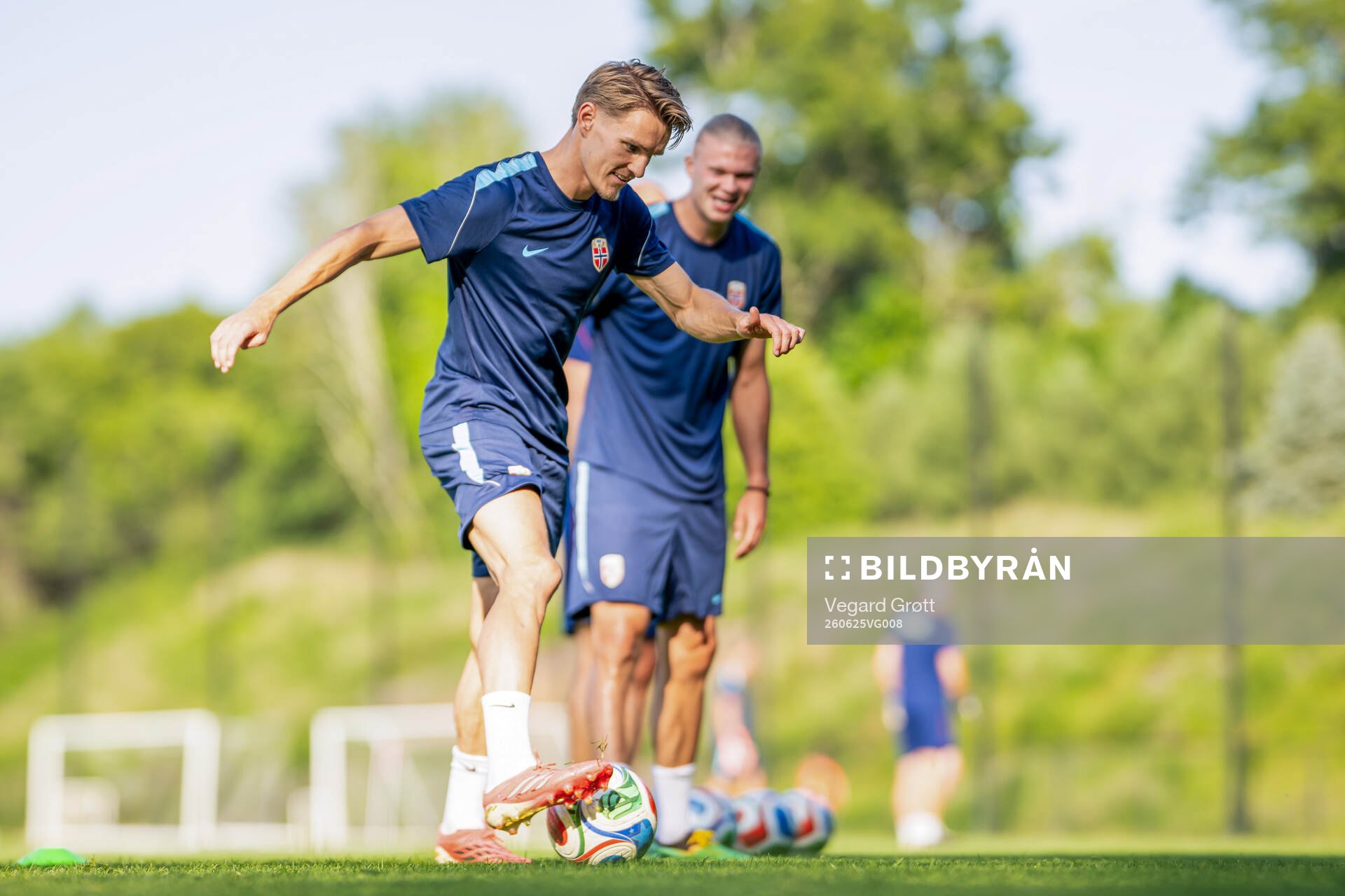 Martin Ødegaard and Erling Braut Haaland of the Norwegian
