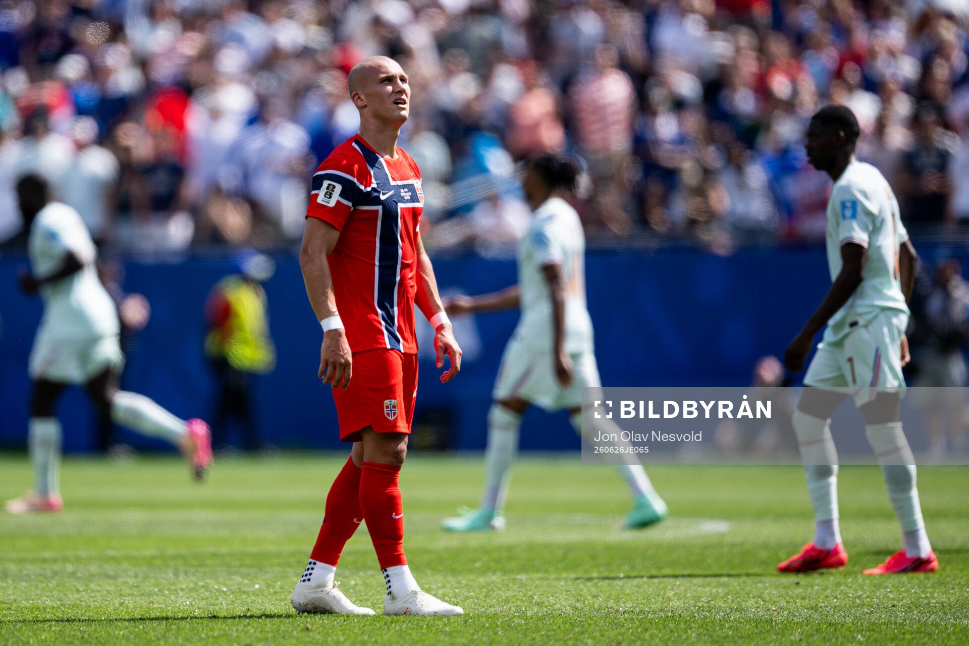 Leo Østigård of Norway looks dejected