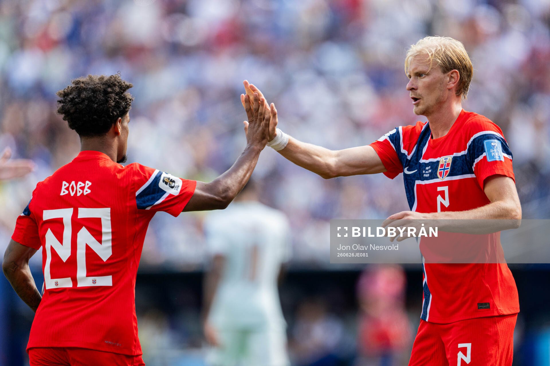 Oscar Bobb and Morten Thorsby of Norway