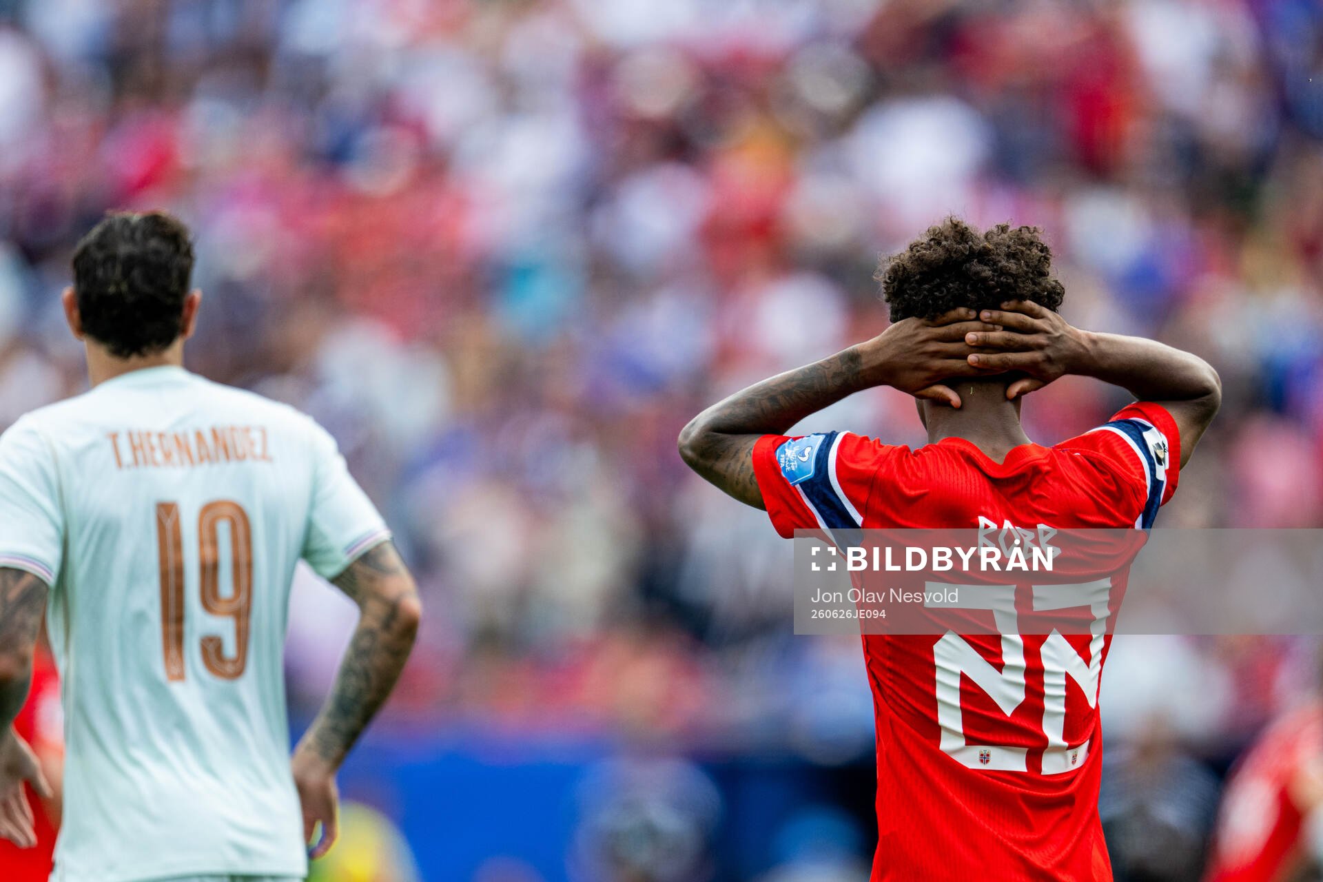 Oscar Bobb of Norway looks dejected