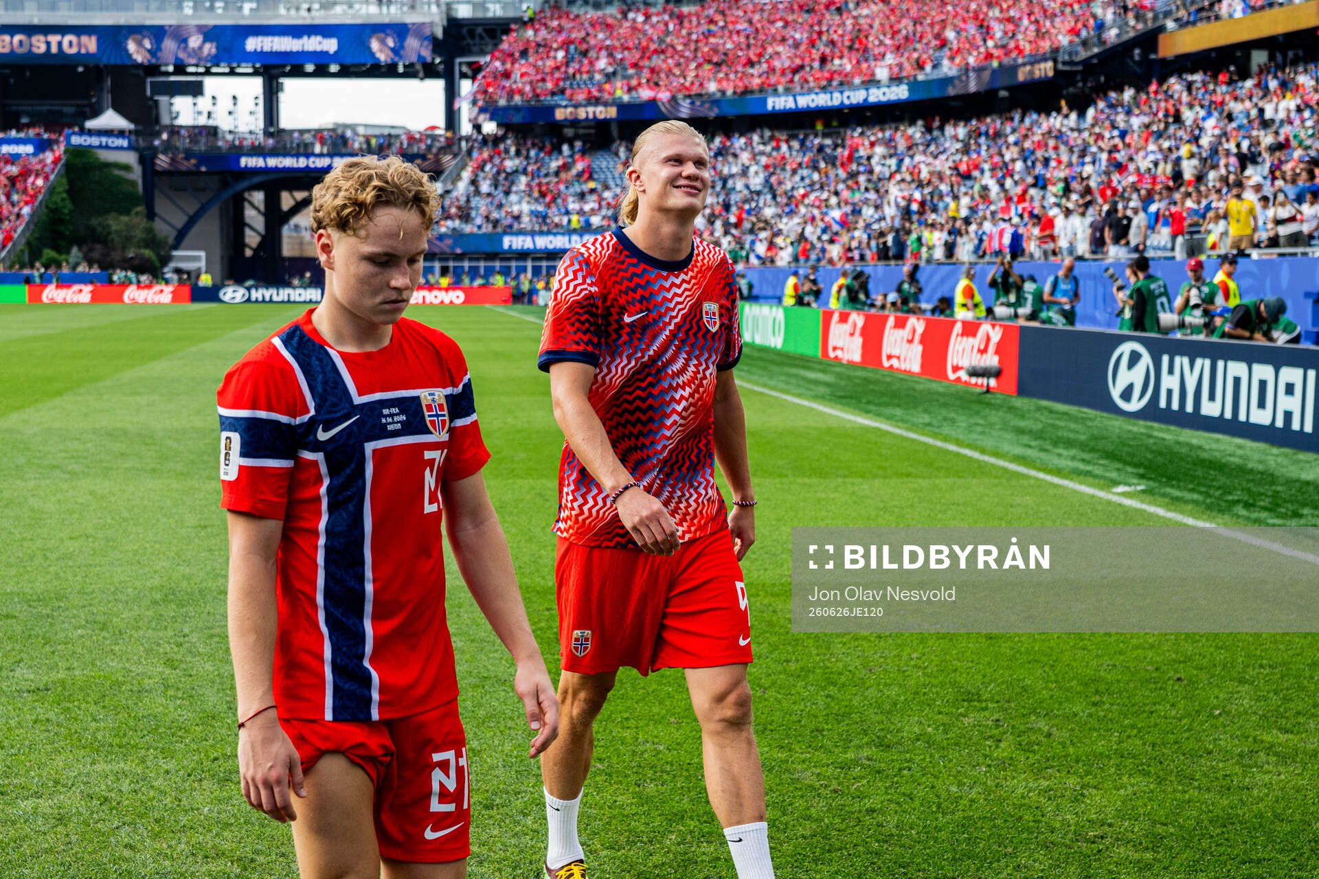 Andreas Schjelderup and Erling Braut Haaland of Norway
