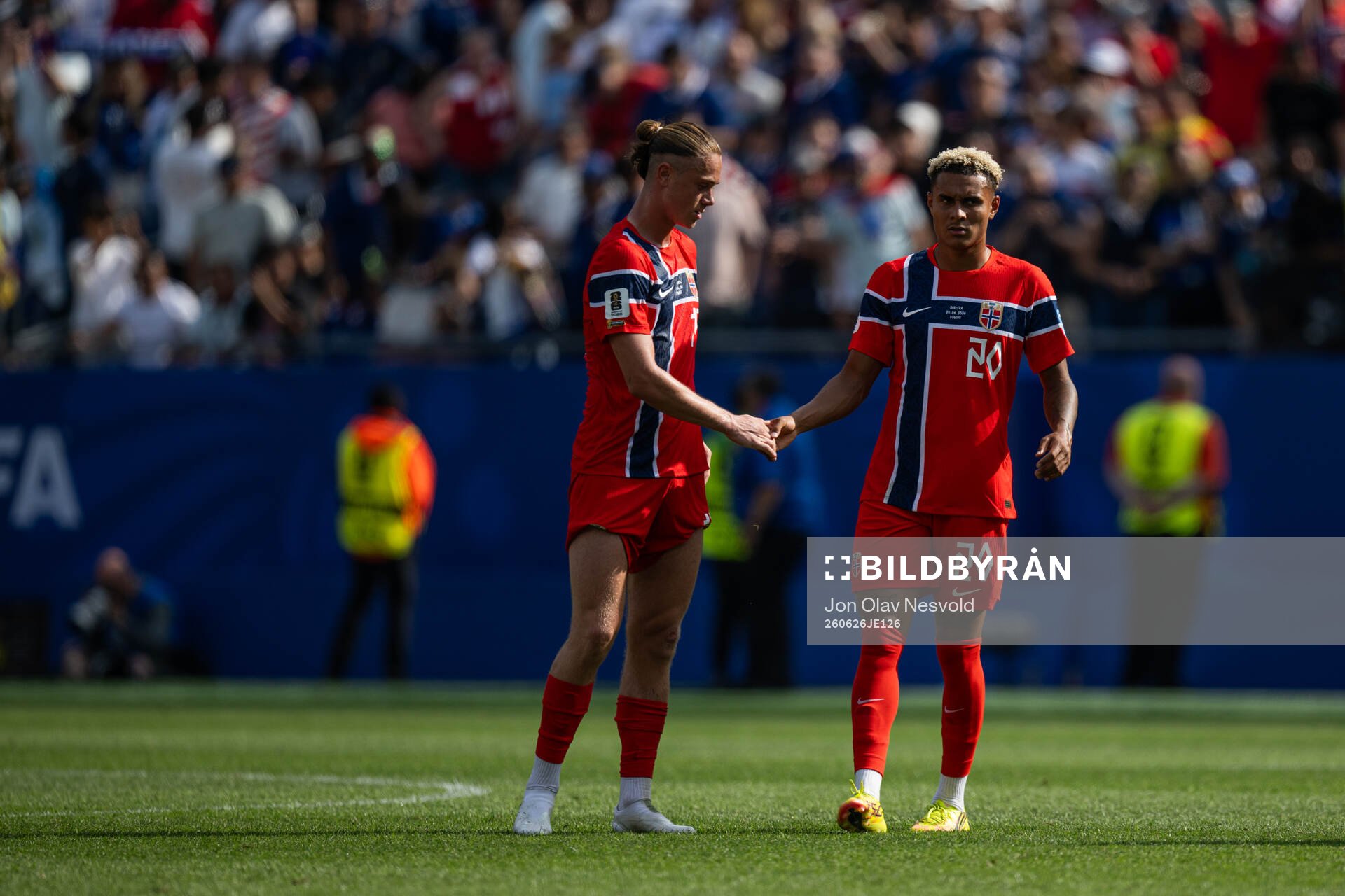 Thelo Aasgaard and Antonio Nusa of Norway
