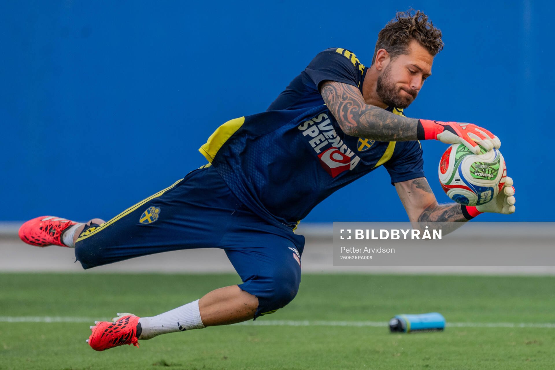 Goalkeeper Kristoffer Nordfeldt of the Swedish national
