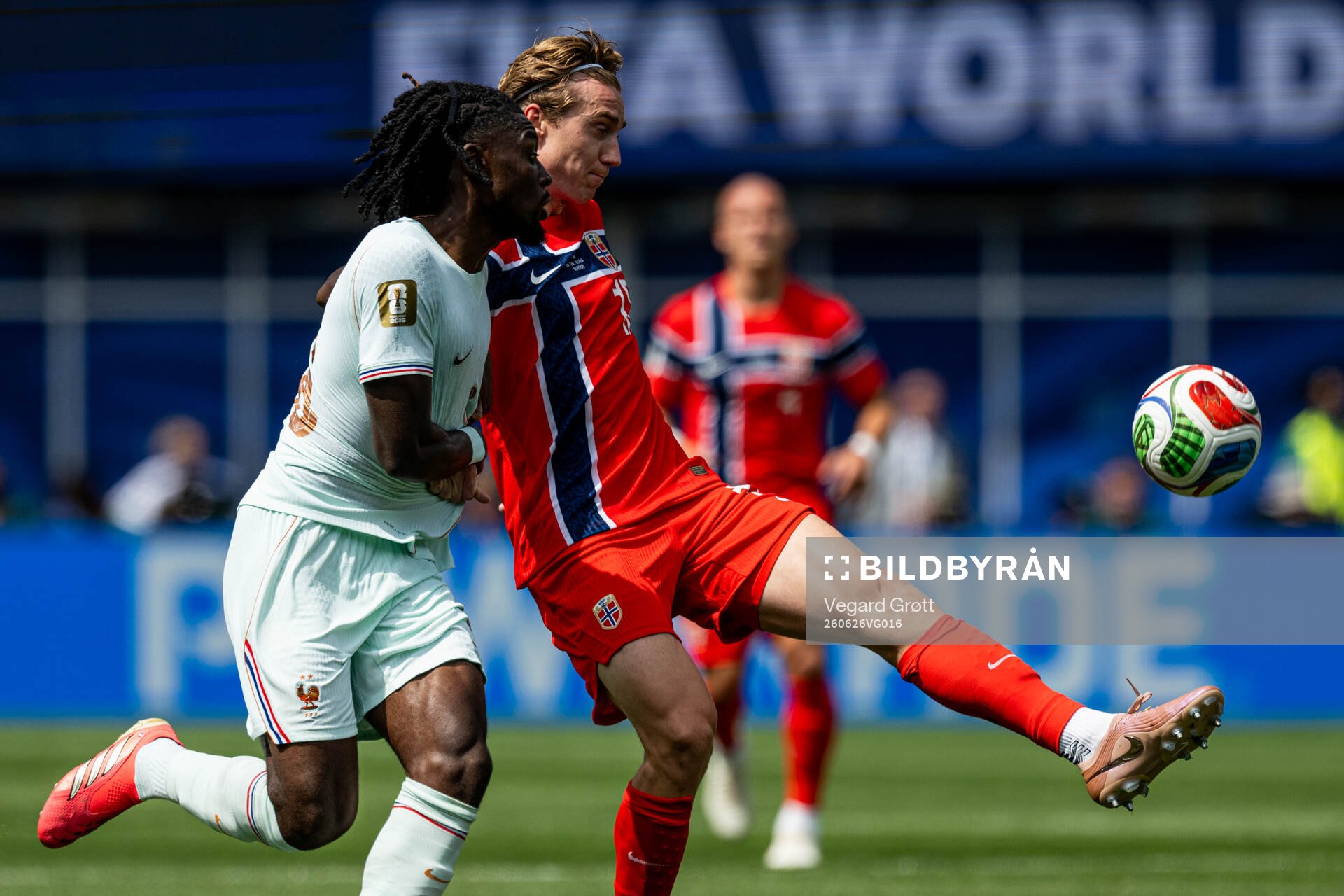 Manu Kone of France and Kristian Thorstvedt of Norway