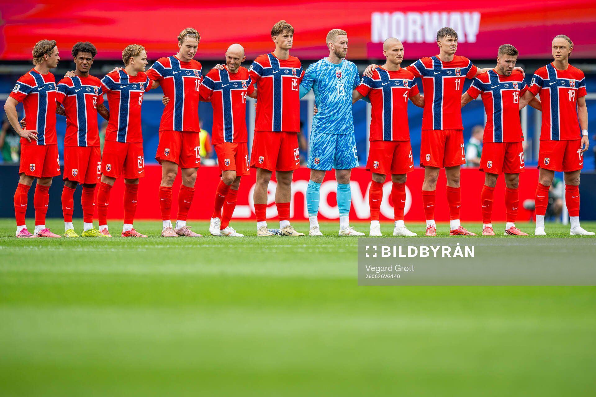Players of Norway line up for a minute of silence