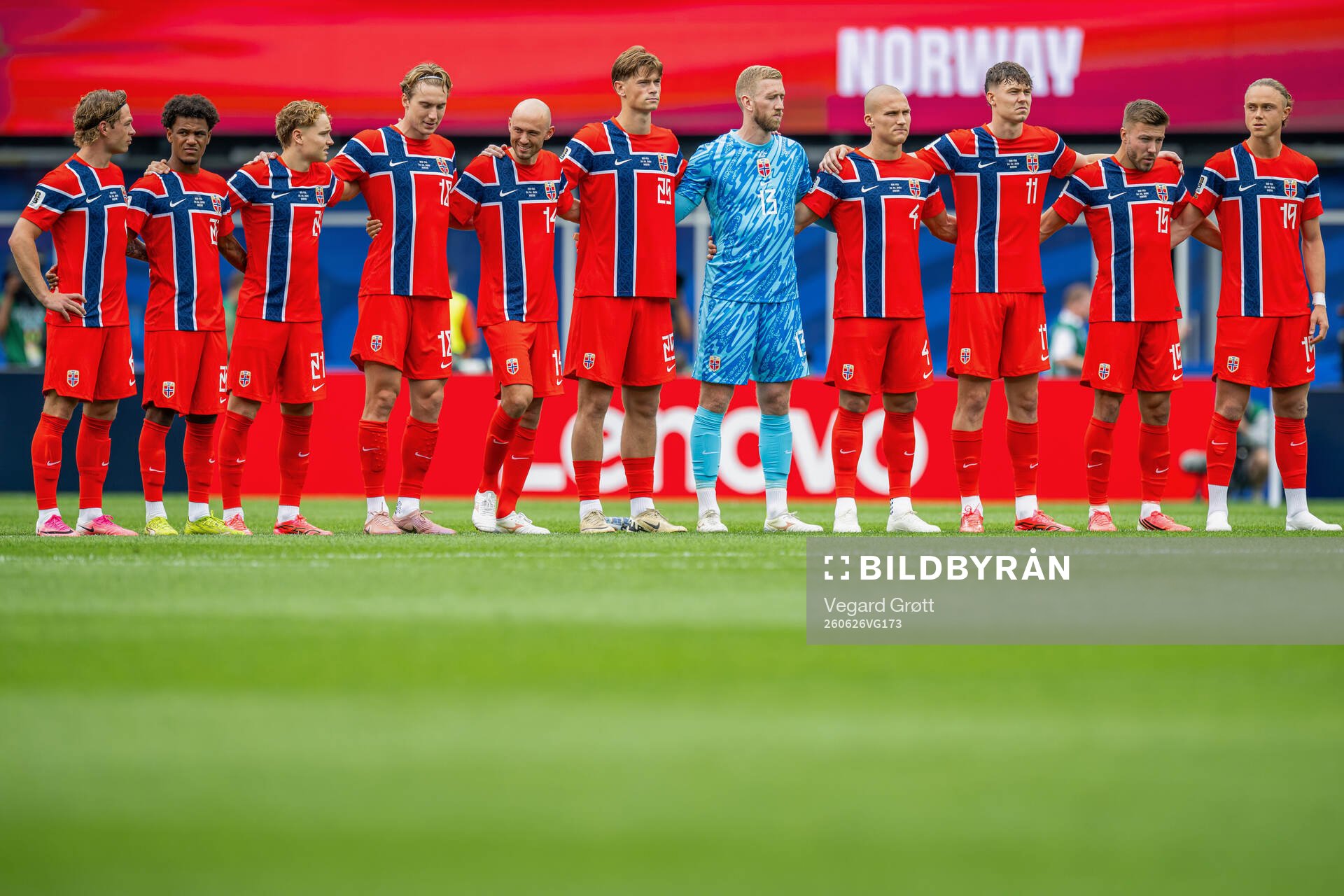 Players of Norway line up for a minute of silence