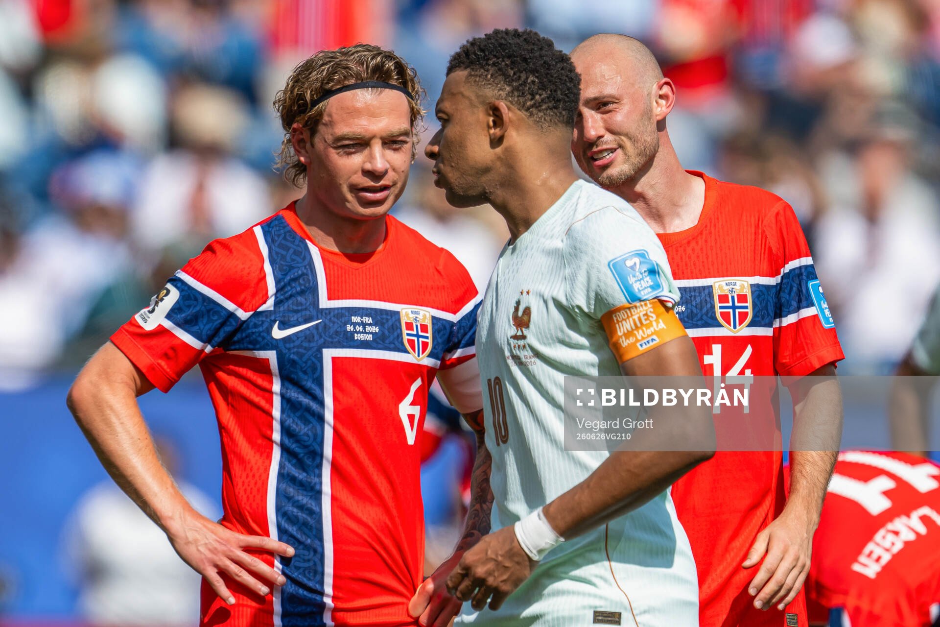 Patrick Berg of Norway, Kylian Mbappe of France and Fredrik