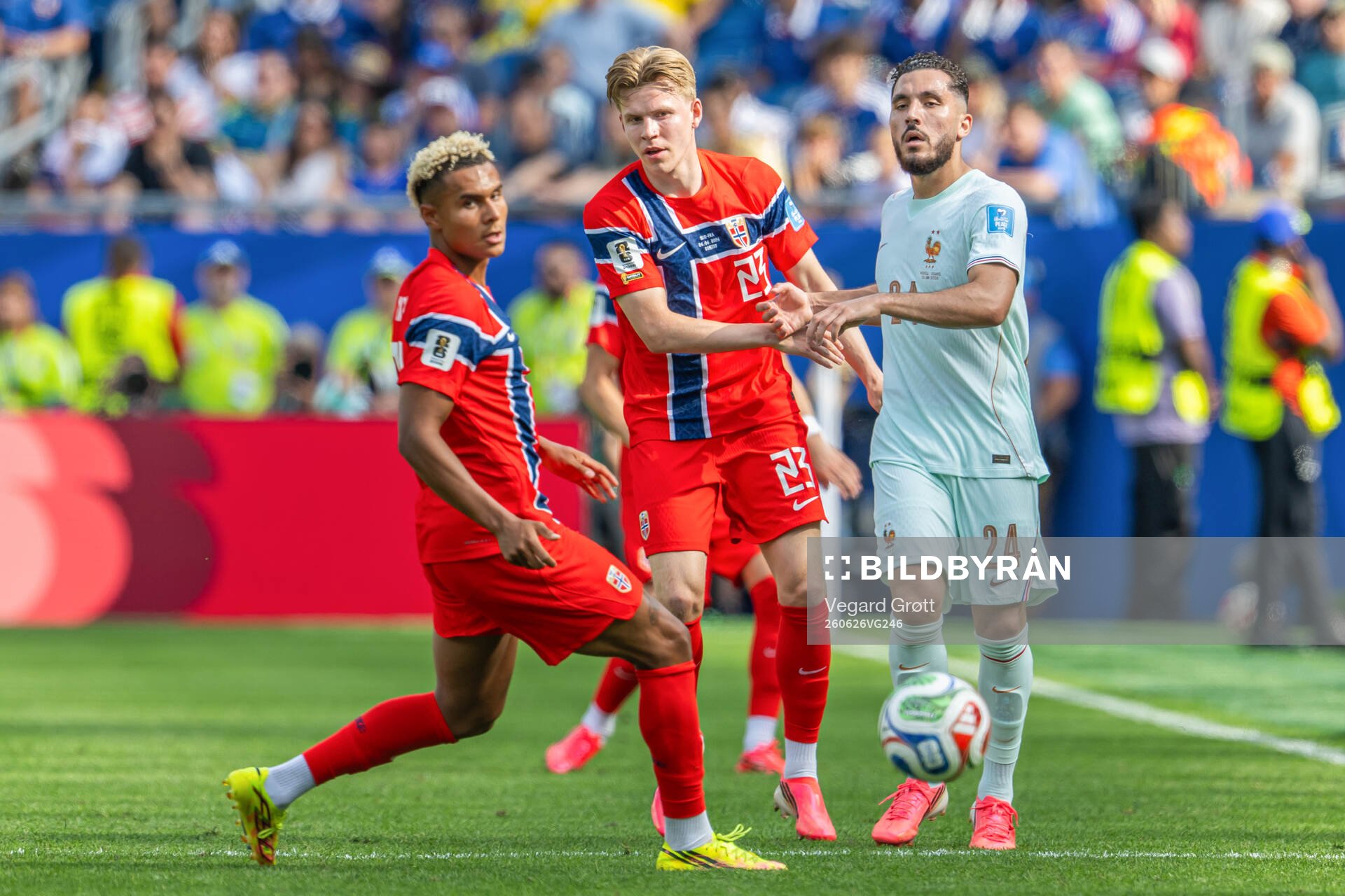 Jens Petter Hauge of Norway and Rayan Cherki of France