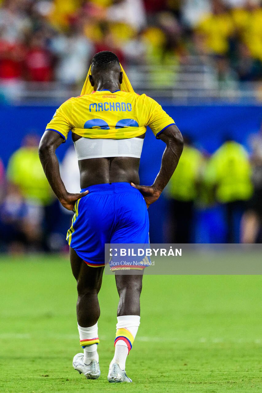 Deiver Machado of Colombia looks dejected
