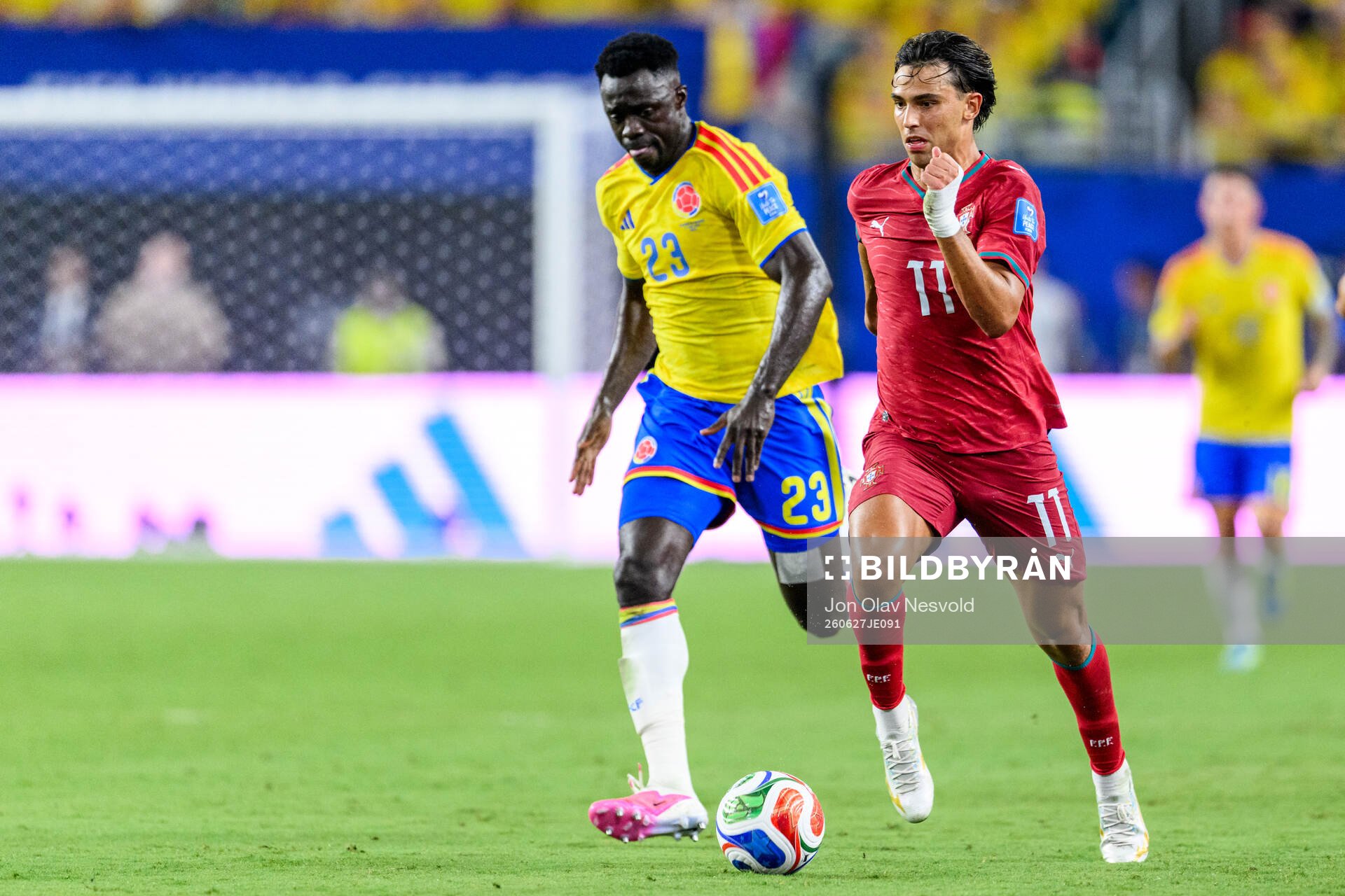 Davinson Sanchez of Colombia and Joao Felix of Portugal