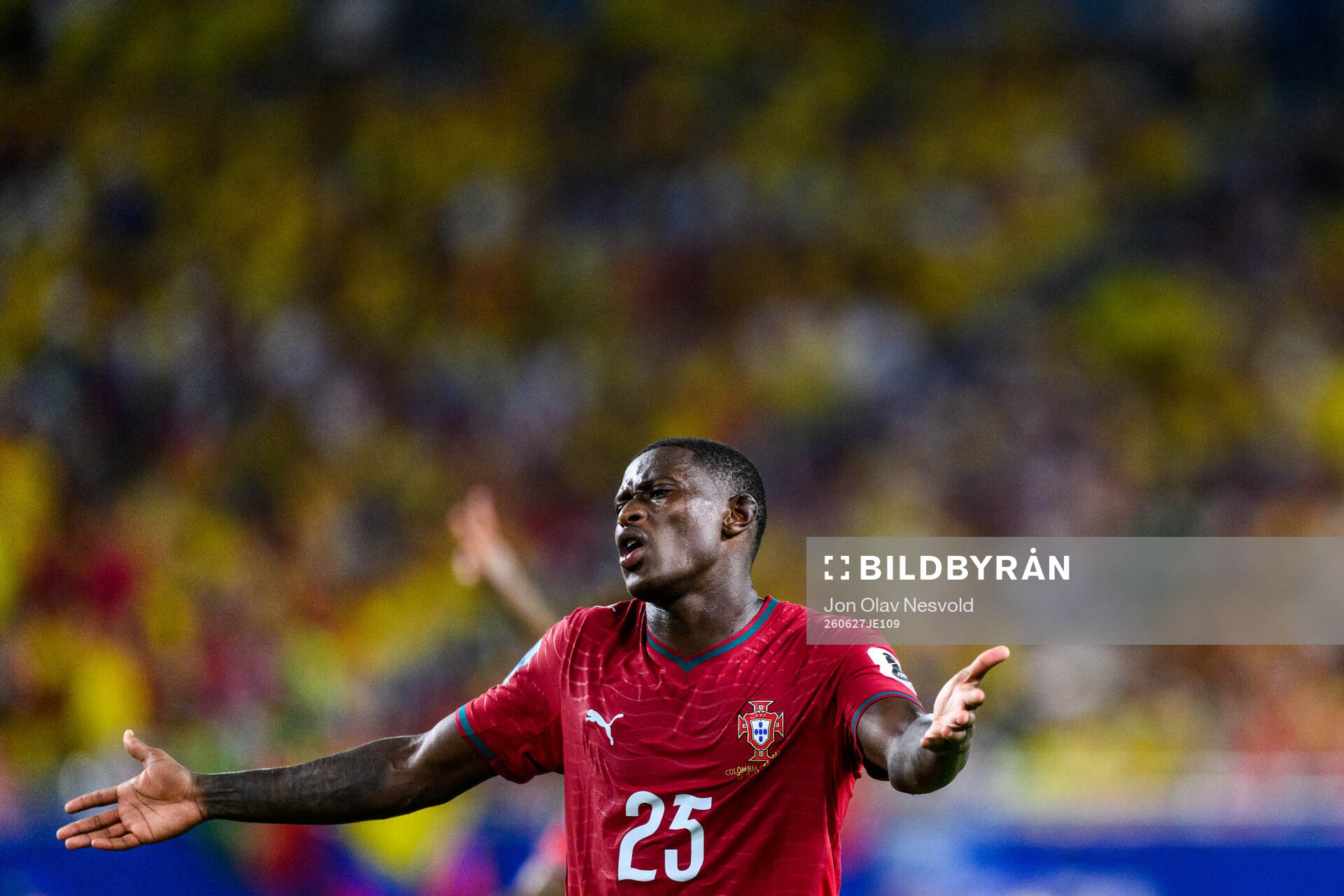 Nuno Mendes of Portugal reacts