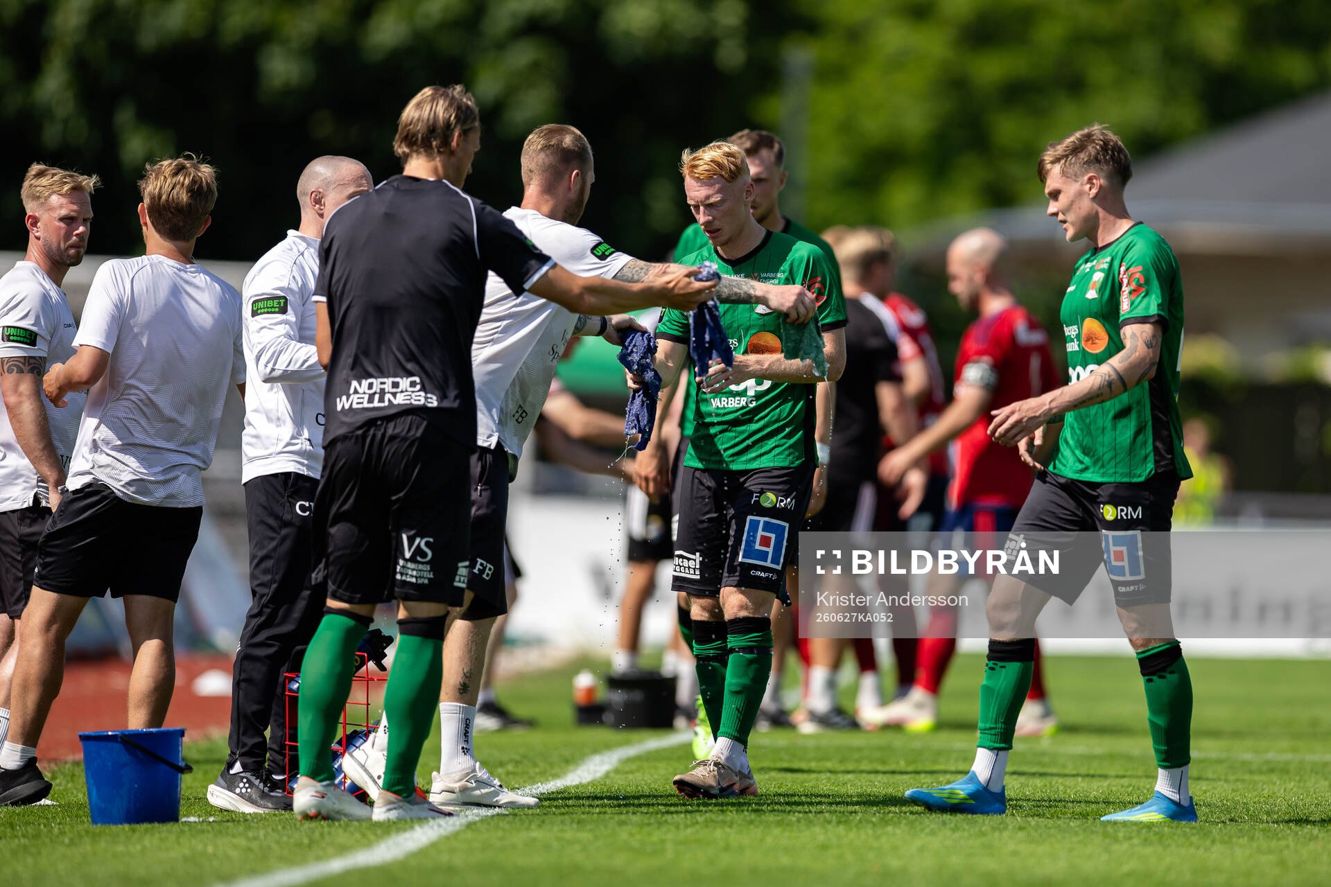 Varbergs spelare vid en vätskepaus