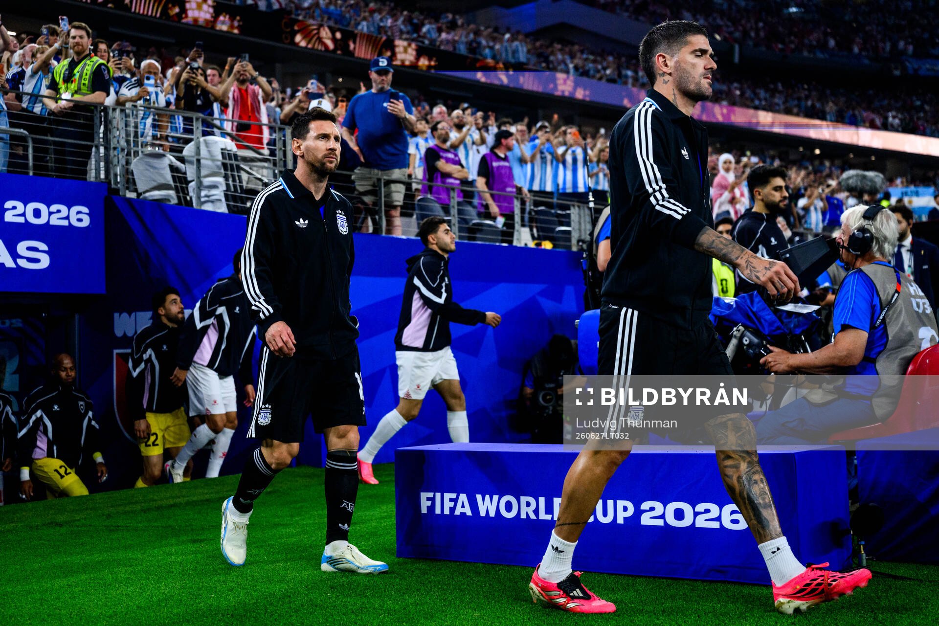 Lionel Messi and Julian Alvarez of Argentina