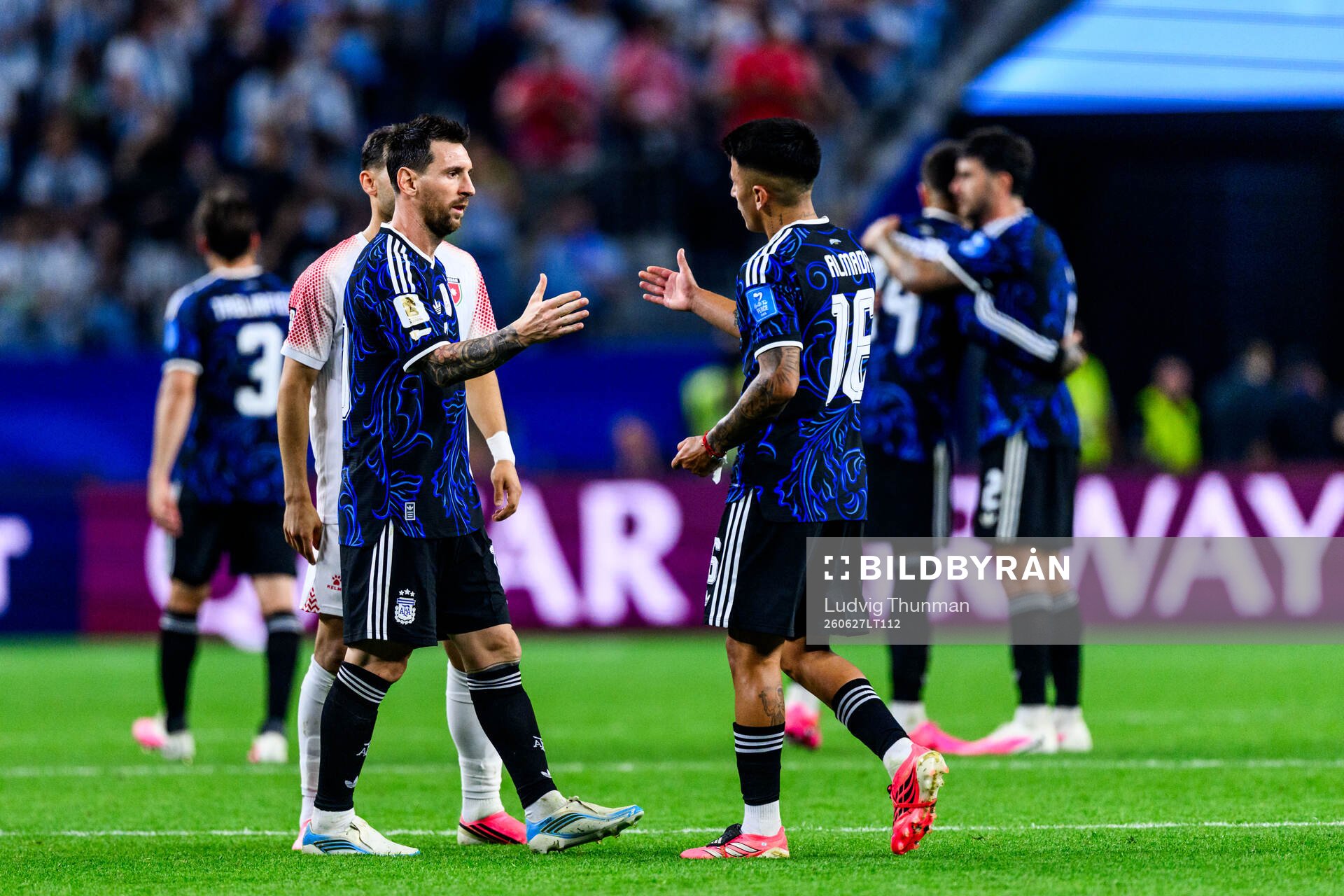 Lionel Messi and Nico Paz of Argentina