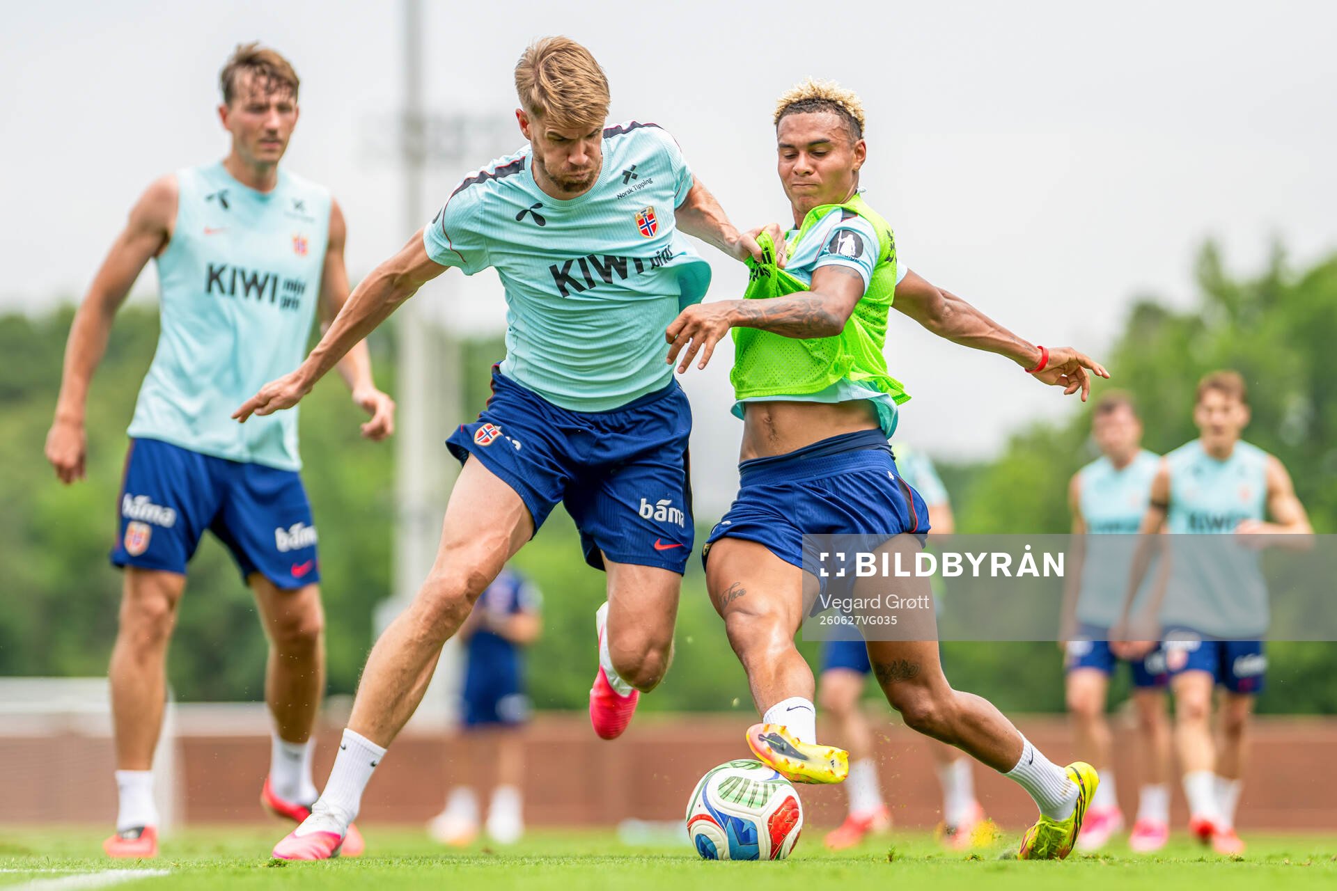 Kristoffer Ajer and Antonio Nusa of the Norwegian national
