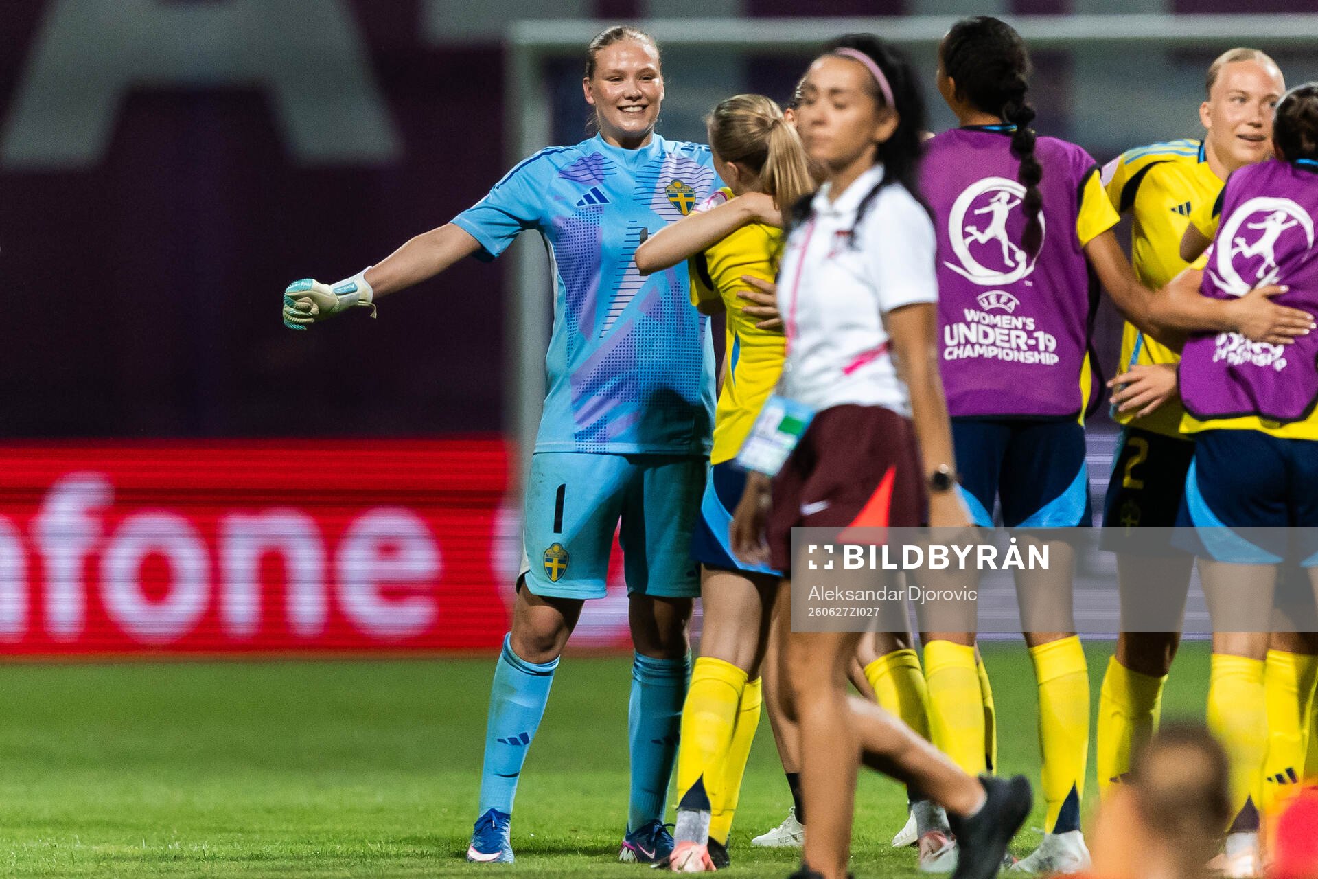 Goalkeeper Hanna Karlsson of Sweden celebrates