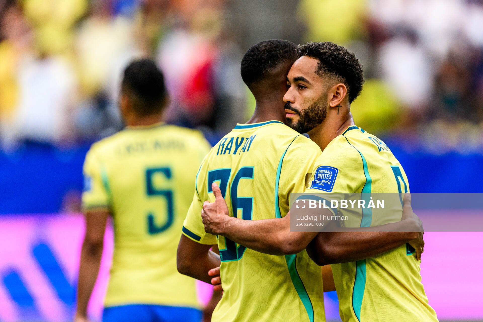 Rayan Cherki and Matheus Cunha of Brazil