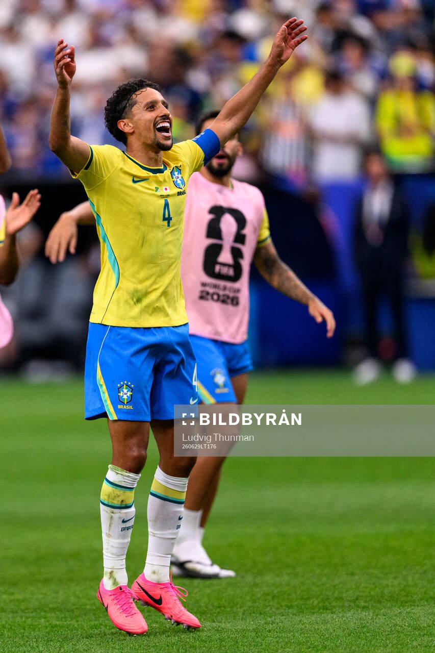Marquinhos of Brazil celebrates