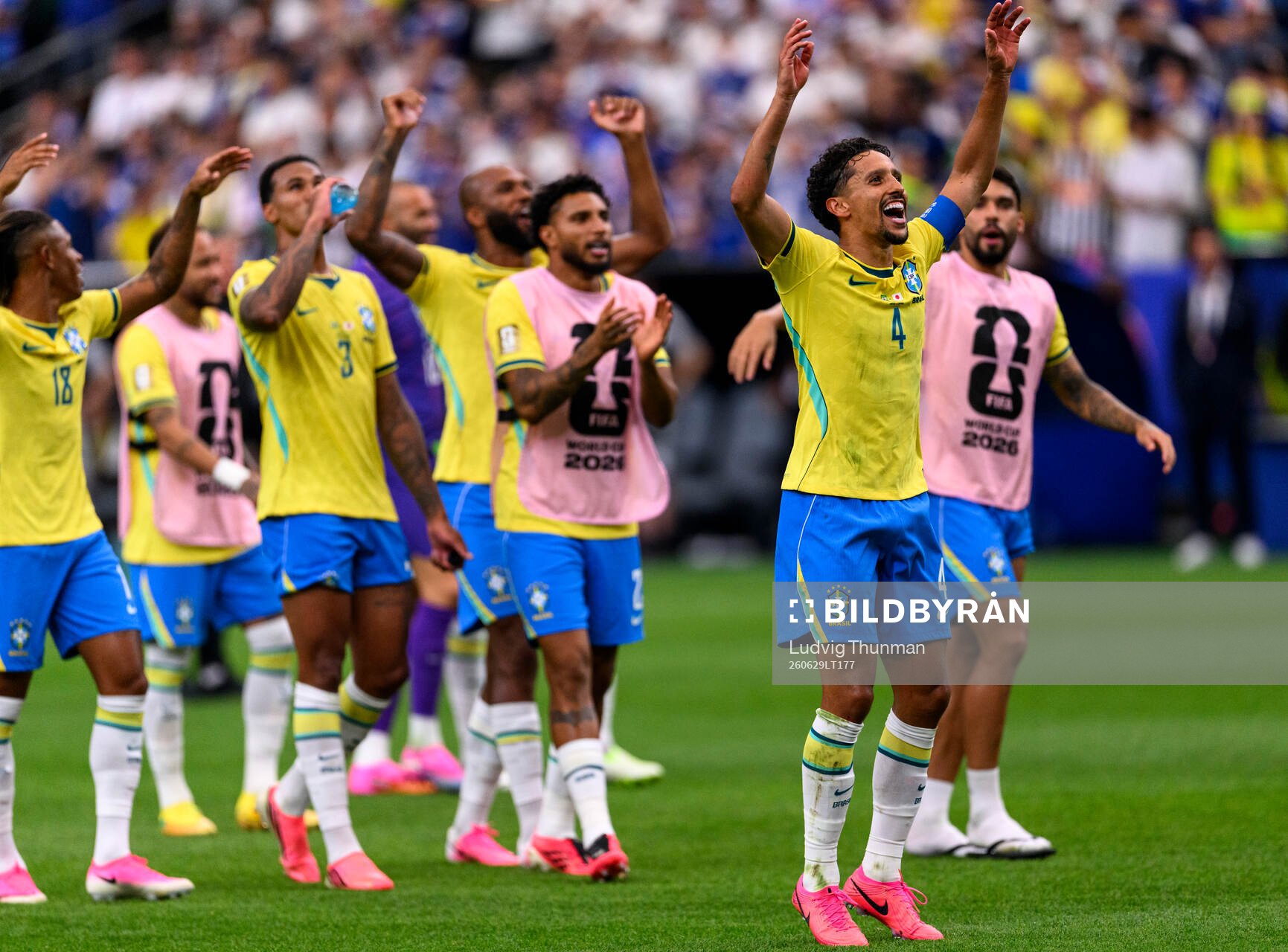 Marquinhos of Brazil celebrates