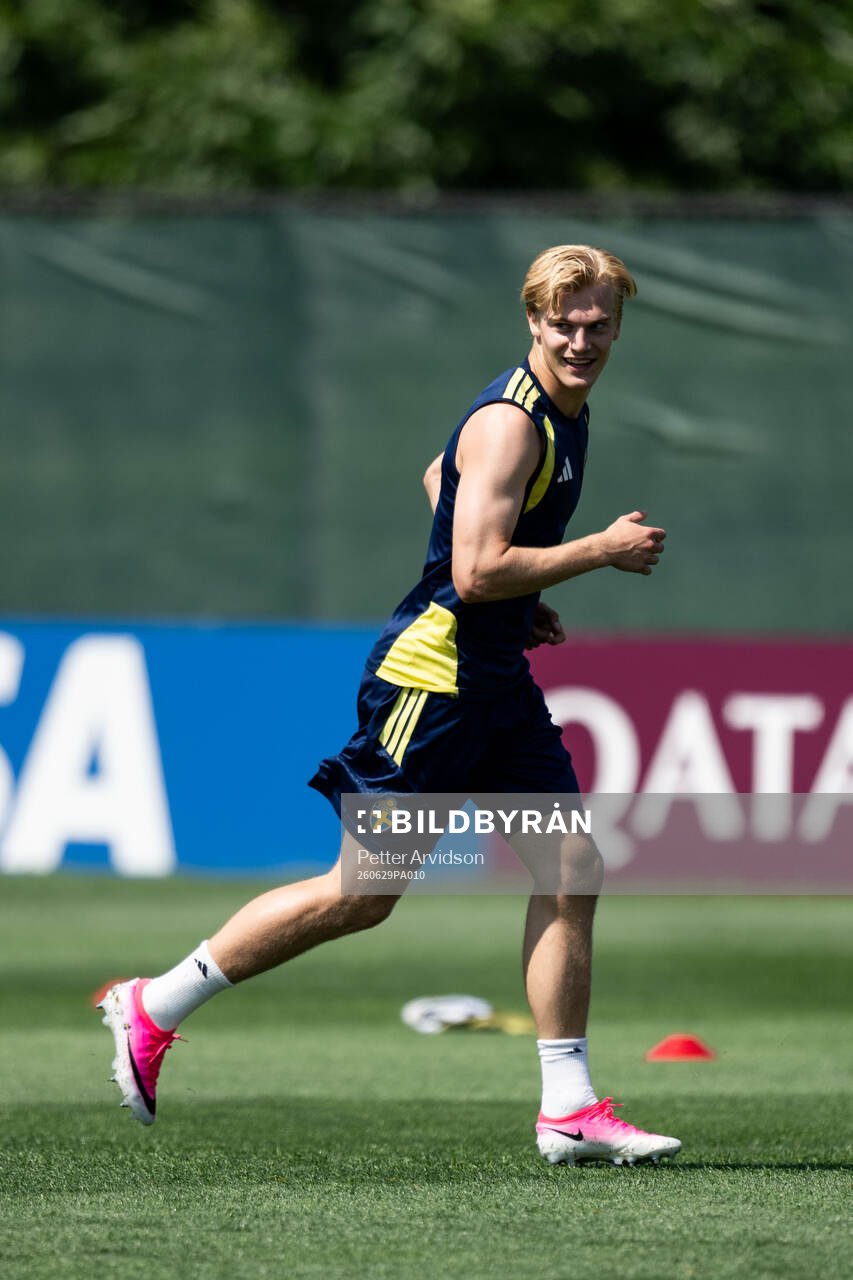 Lucas Bergvall of the Swedish national football team at a