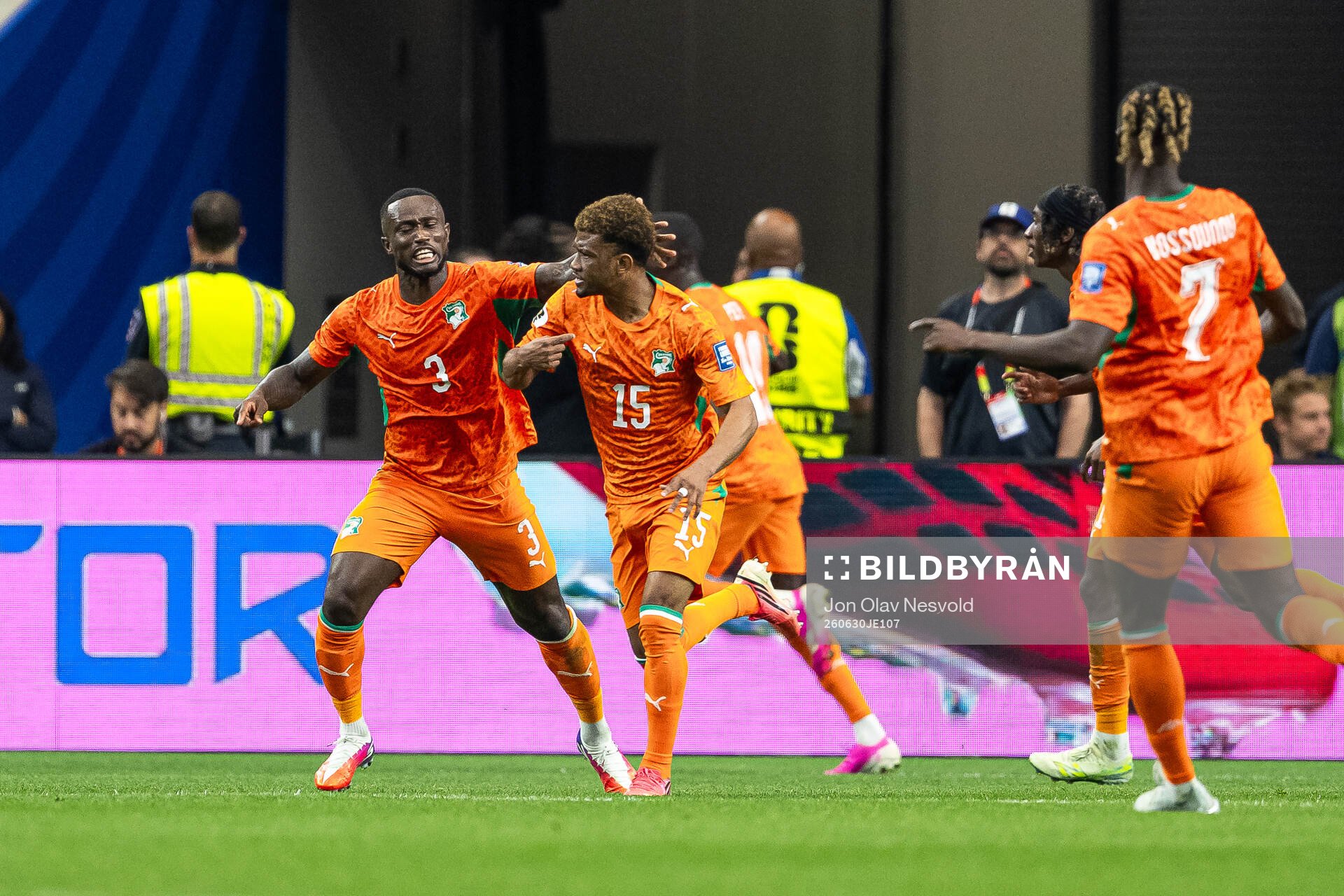 Ghislain Konan and Amad Diallo of Côte d'Ivoire celebrate