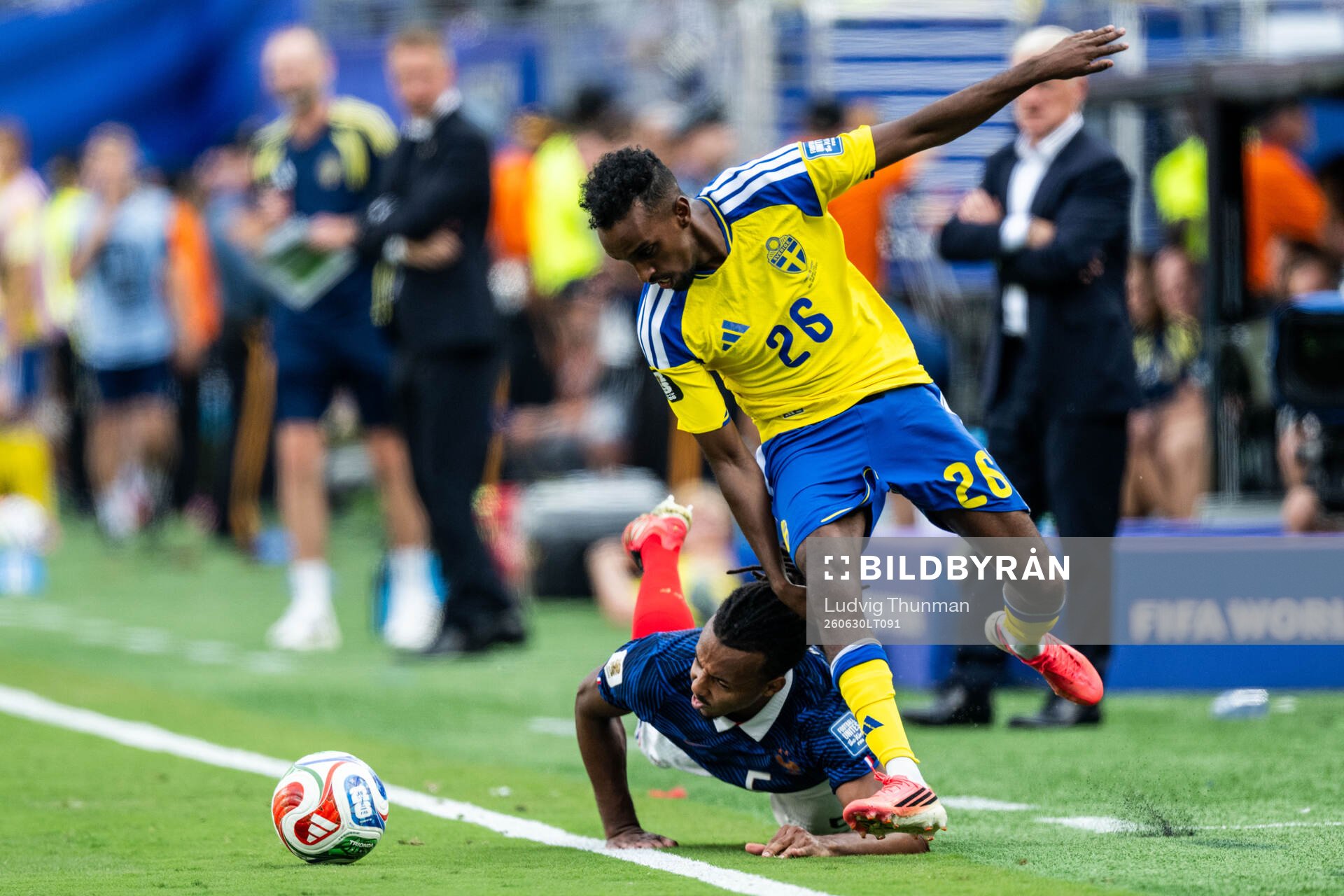 Taha Ali of Sweden and Jules Kounde of France