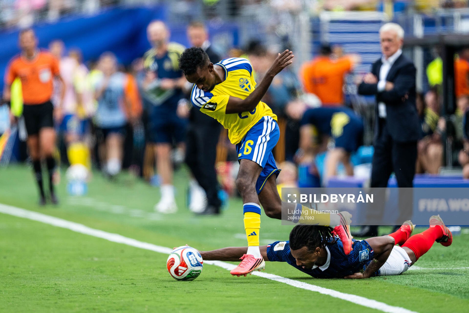 Taha Ali of Sweden and Jules Kounde of France