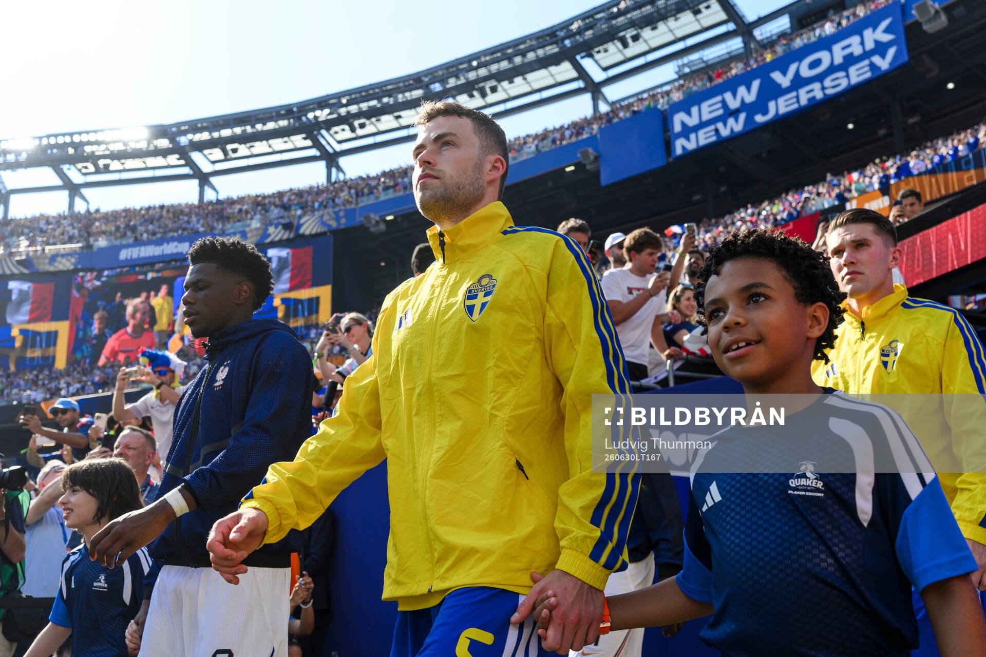 Gabriel Gudmundsson of Sweden enters the pitch