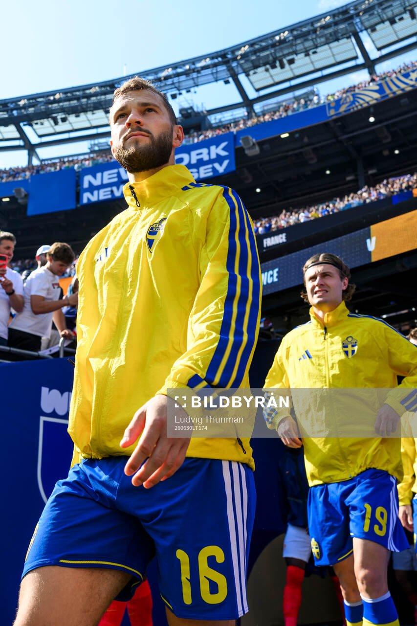 Jesper Karlström of Sweden enters the pitch