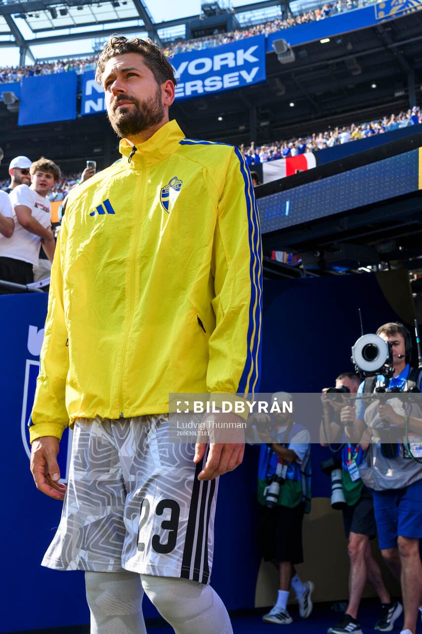Goalkeeper Kristoffer Nordfeldt of Sweden enters the pitch