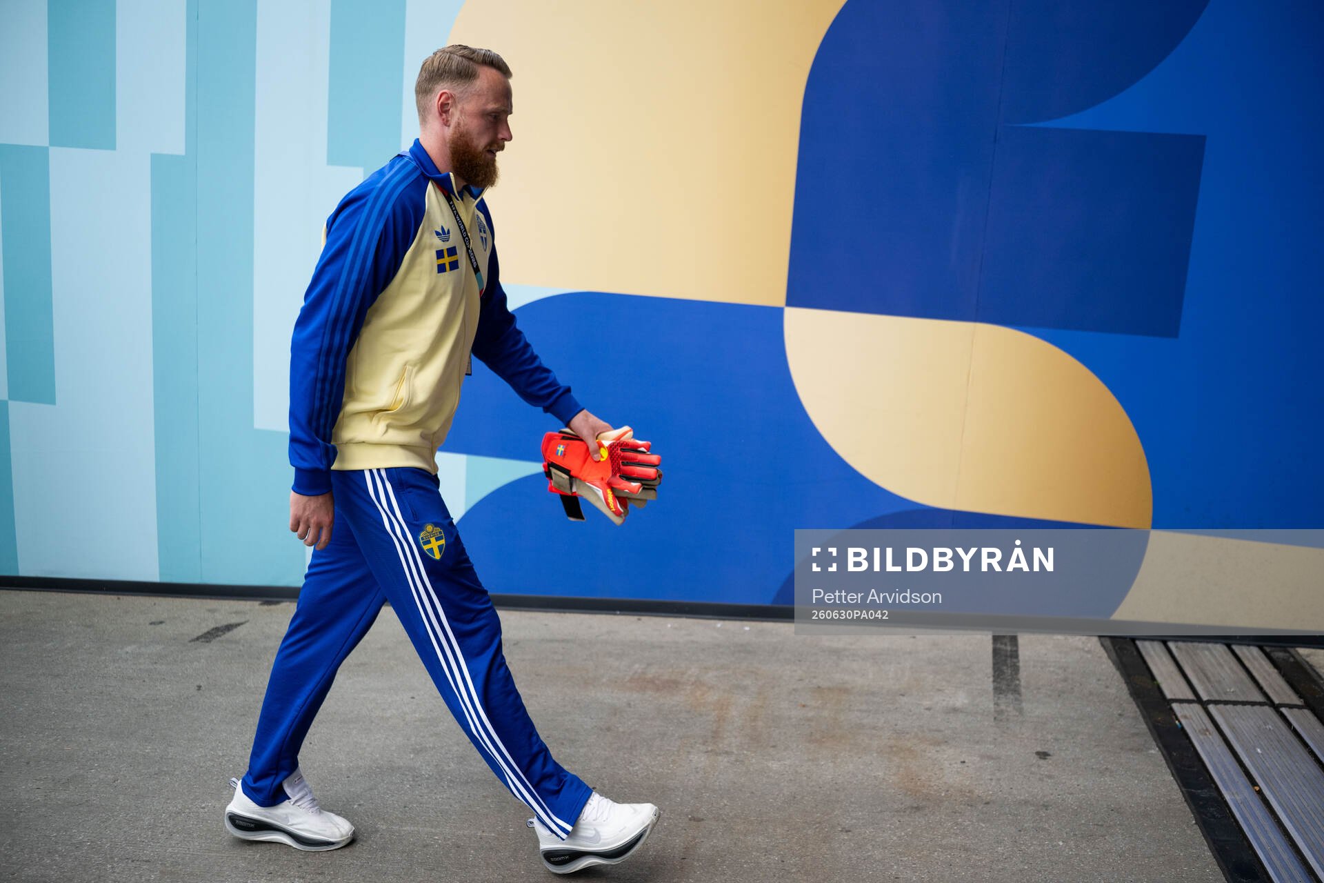 Goalkeeper Viktor Johansson of Sweden arrives