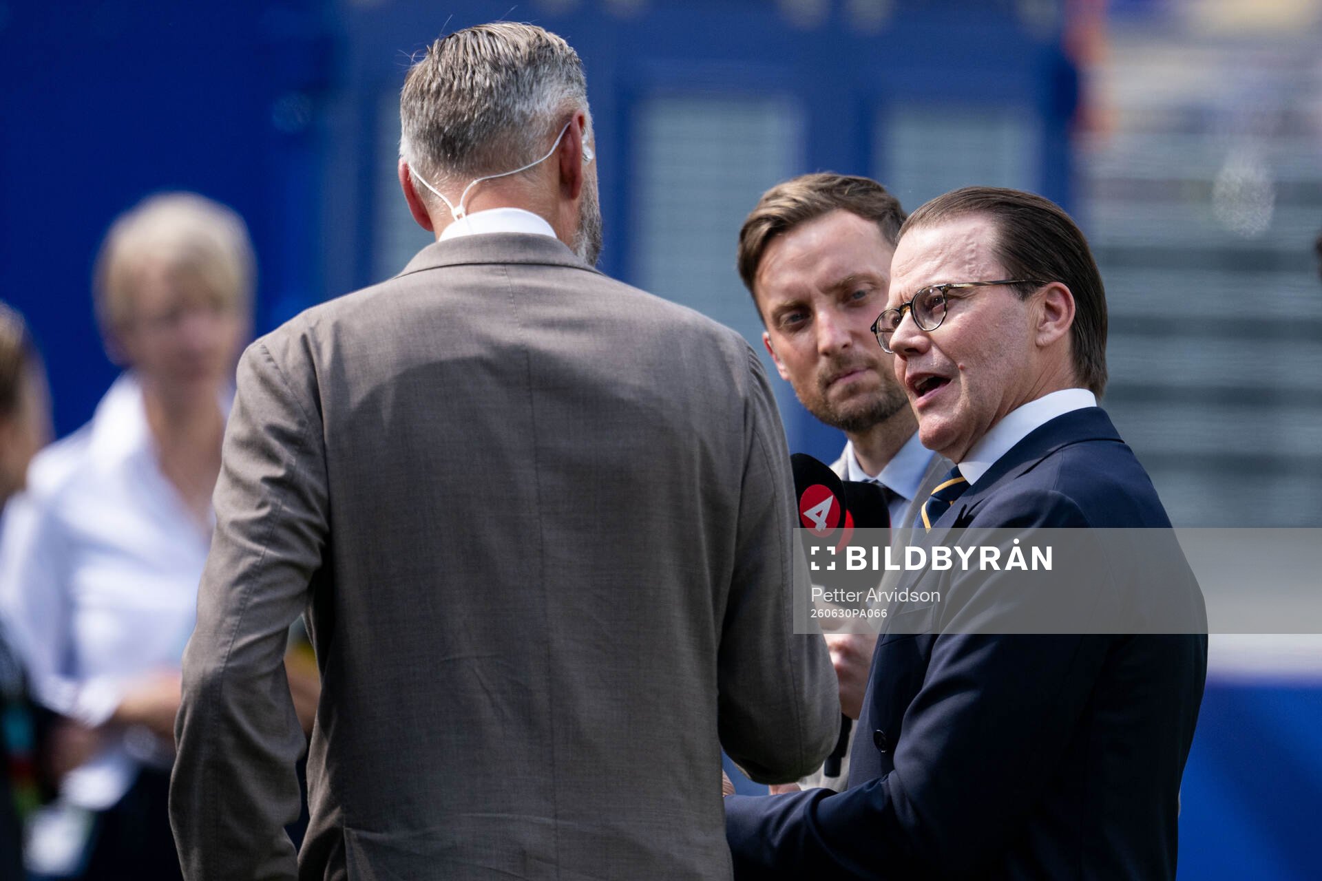 Olof Lundh and Axel Pileby of broadcaster TV4 with Prince