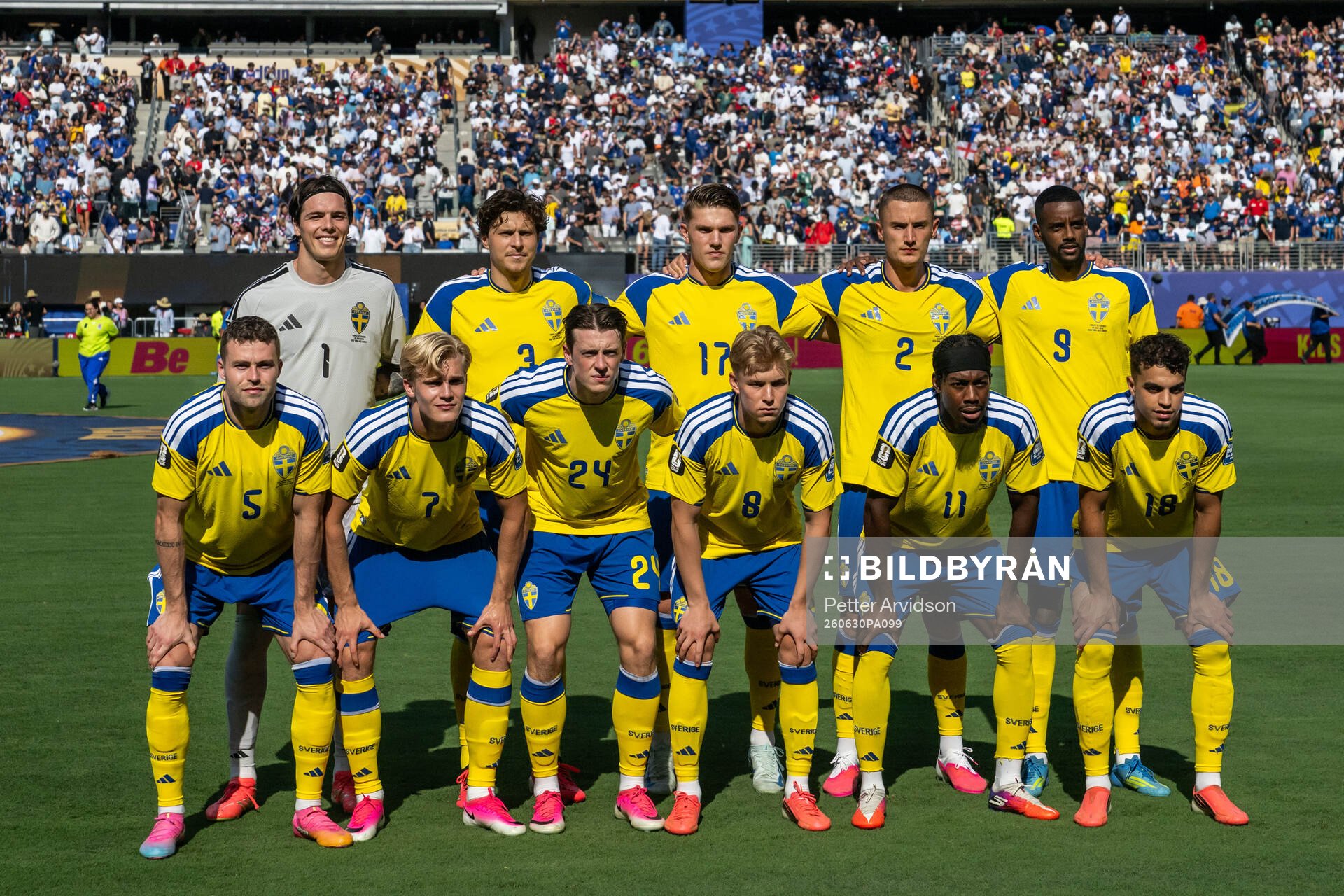 The starting eleven of Sweden pose for a team photo. From