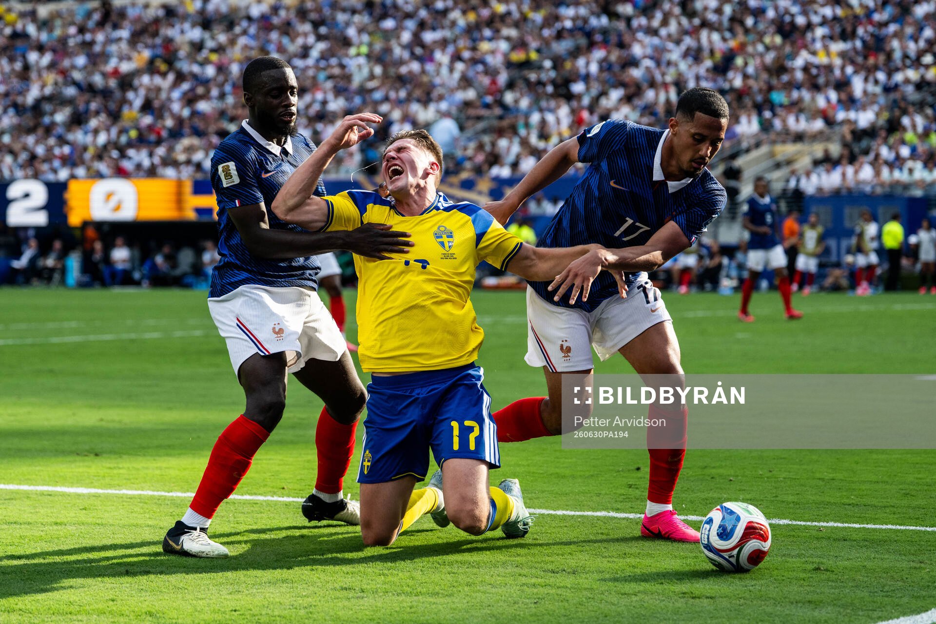 Dayot Upamecano and William Saliba of France against Viktor