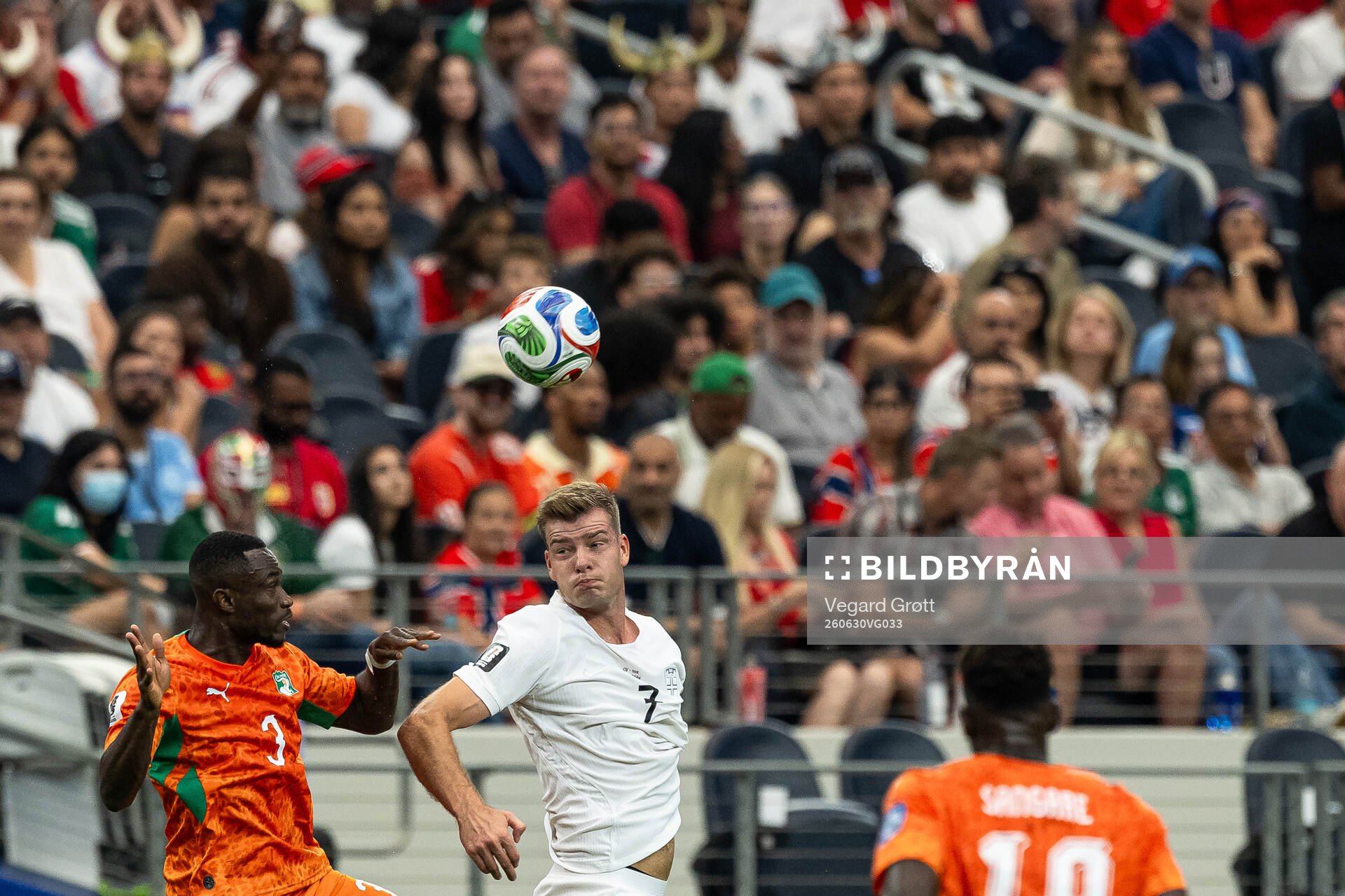 Ghislain Konan of Côte d'Ivoire and Alexander Sørloth of