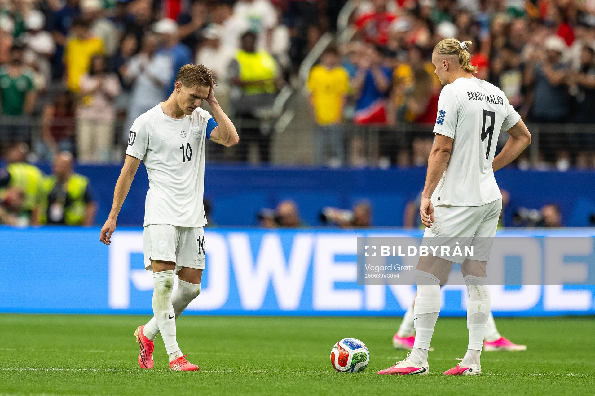Martin Ødegaard and Erling Braut Haaland of Norway look