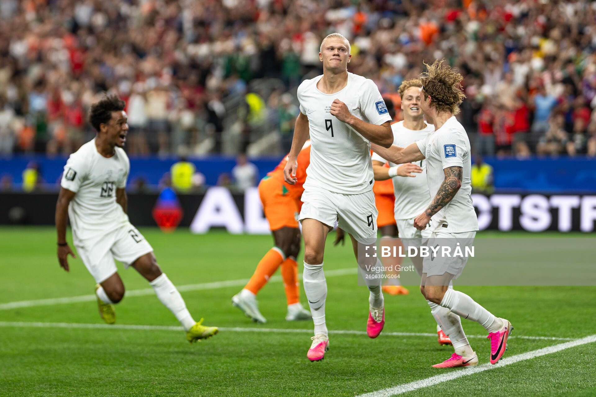 Erling Braut Haaland of Norway celebrate with teammates