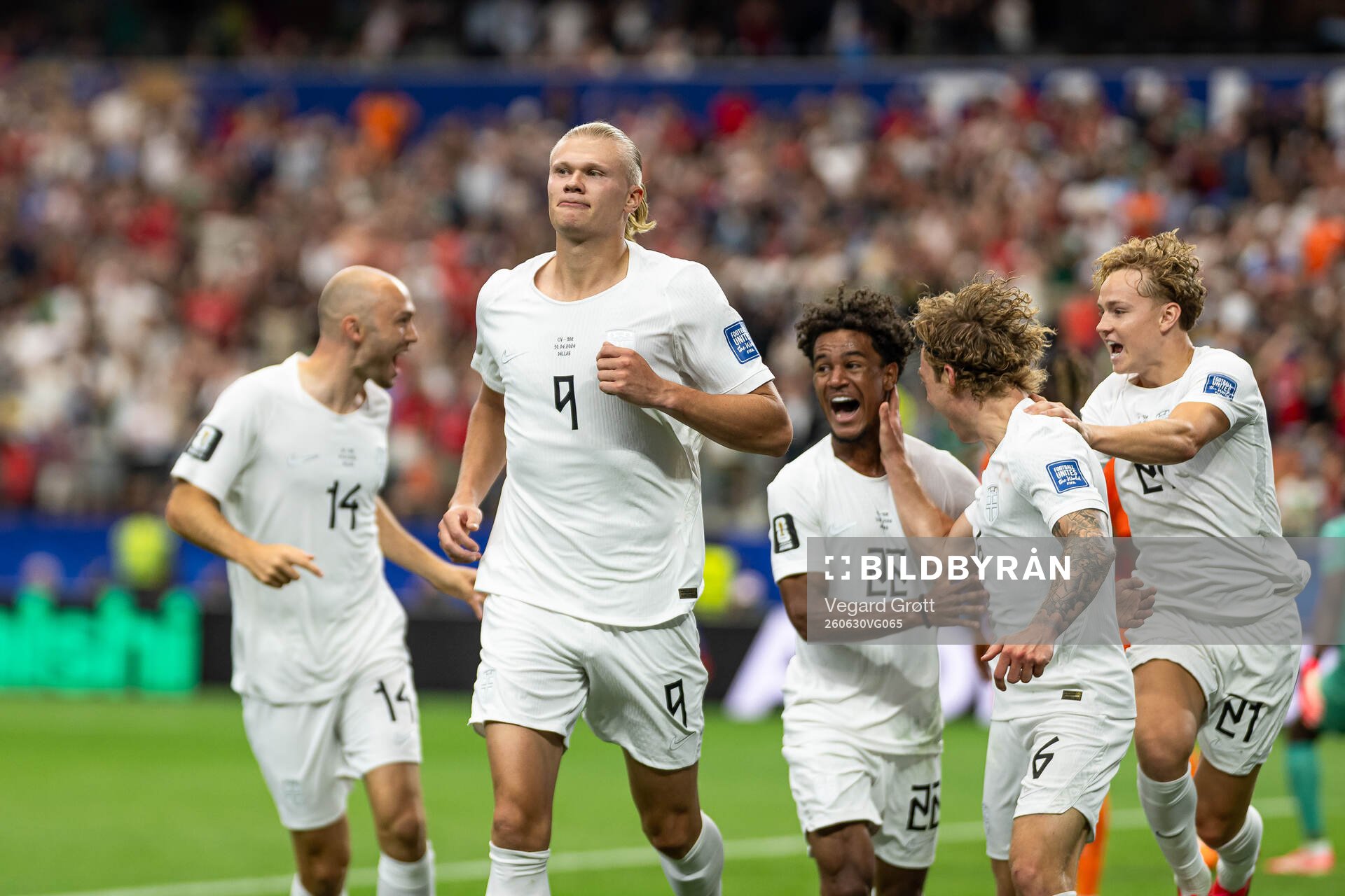 Erling Braut Haaland of Norway celebrate with teammates
