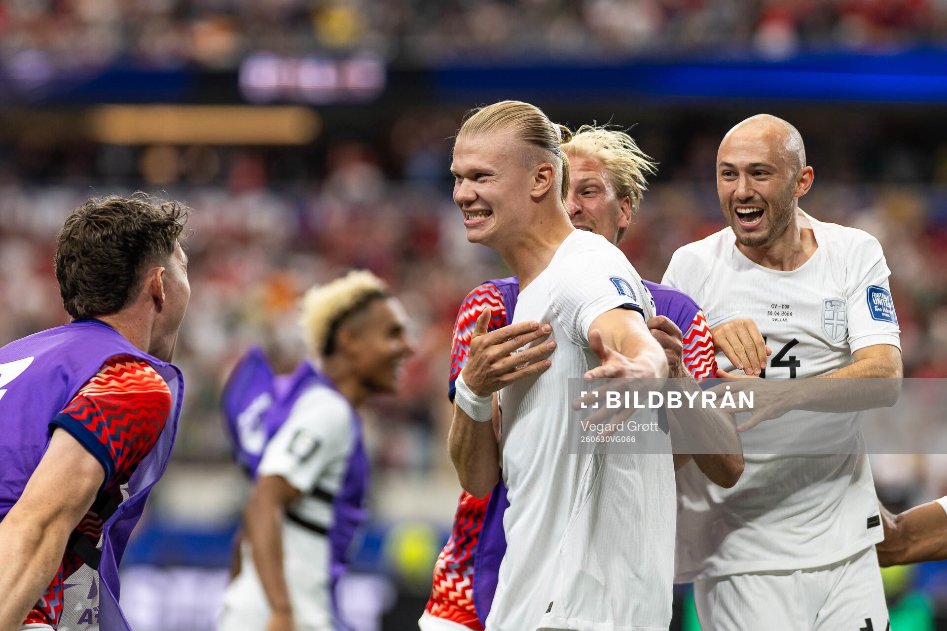 Erling Braut Haaland of Norway celebrate with teammates