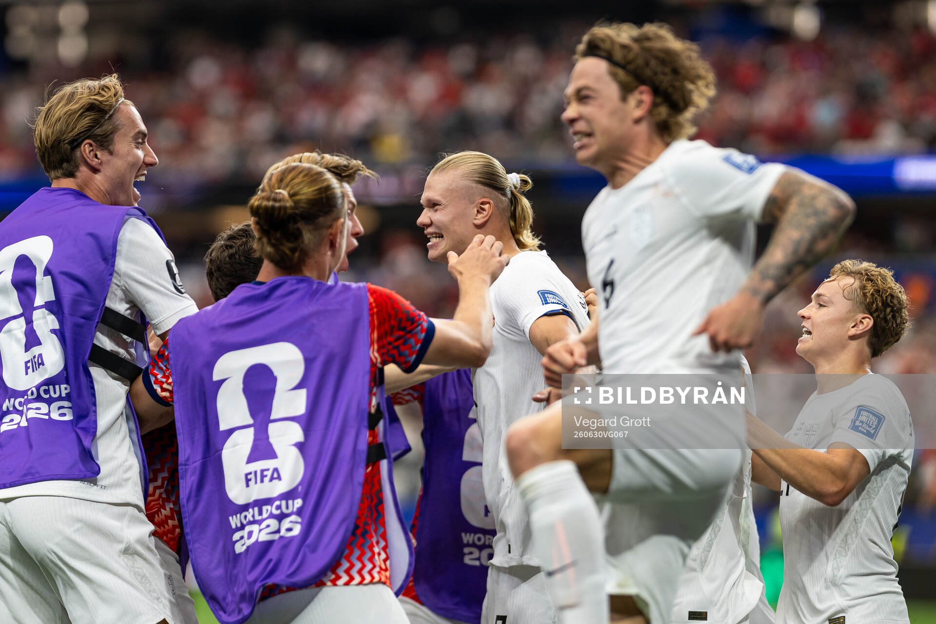 Erling Braut Haaland of Norway celebrate with teammates
