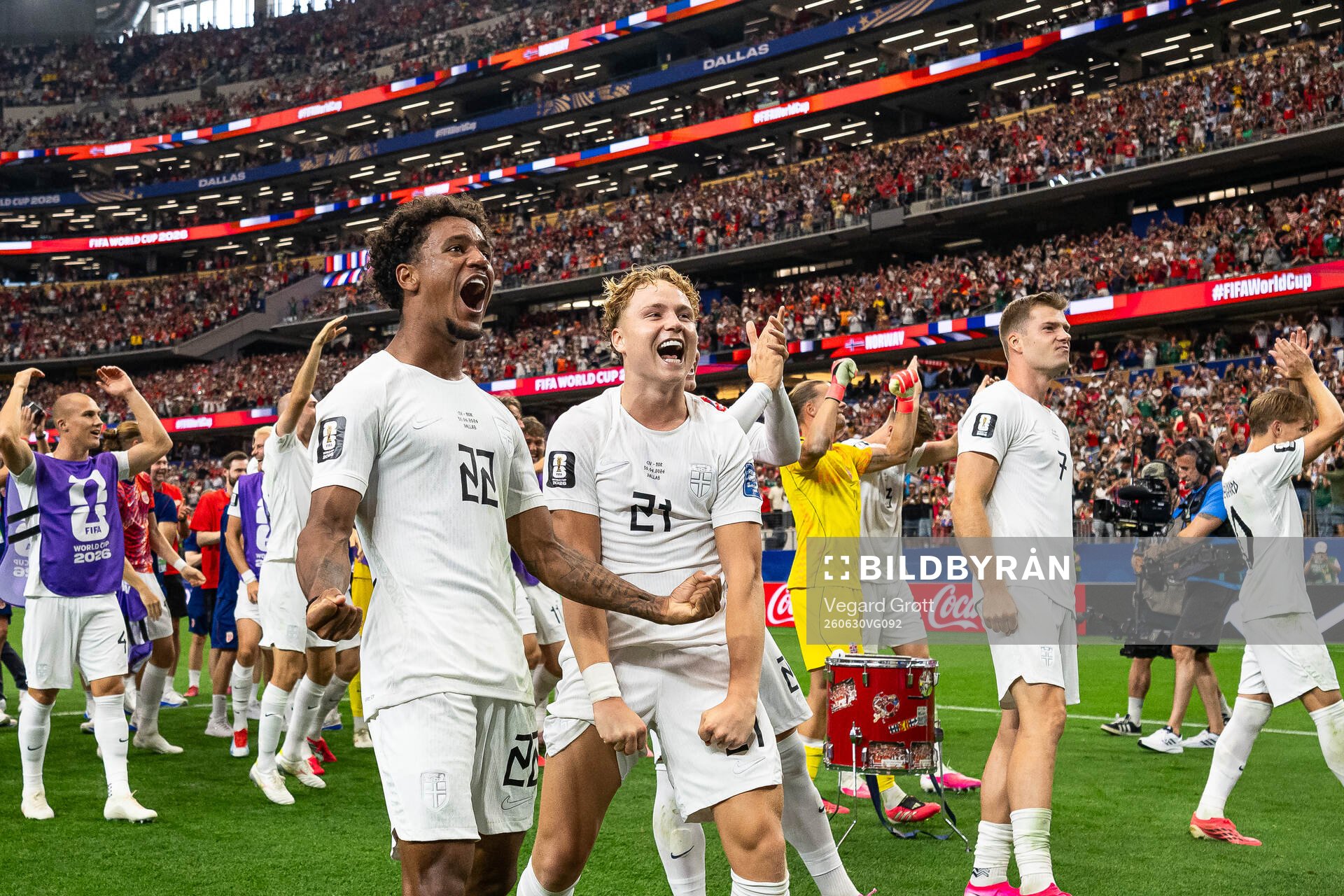 Oscar Bobb and Andreas Schjelderup of Norway celebrate