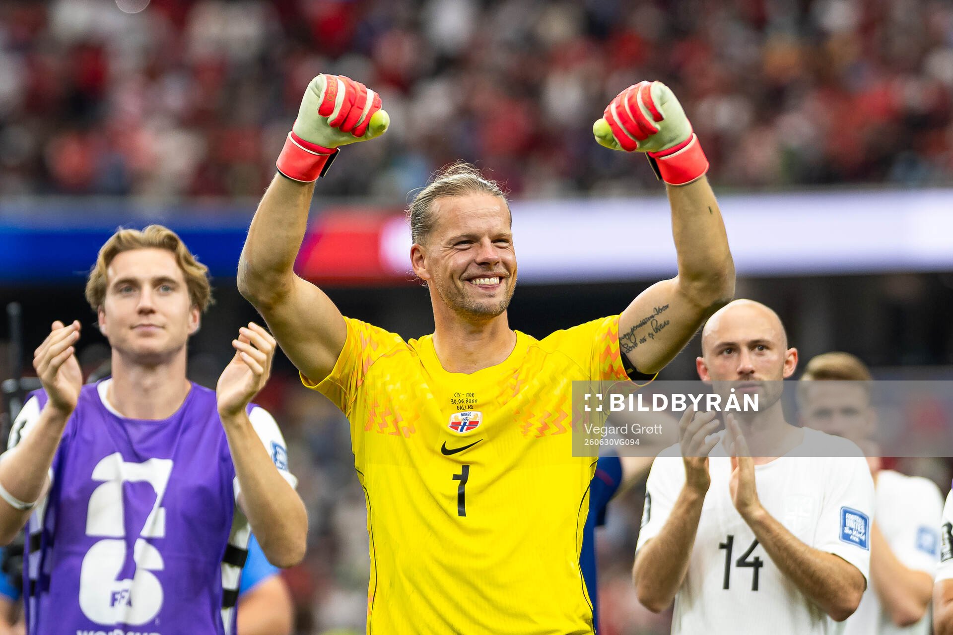 Goalkeeper Ørjan Nyland of Norway celebrates