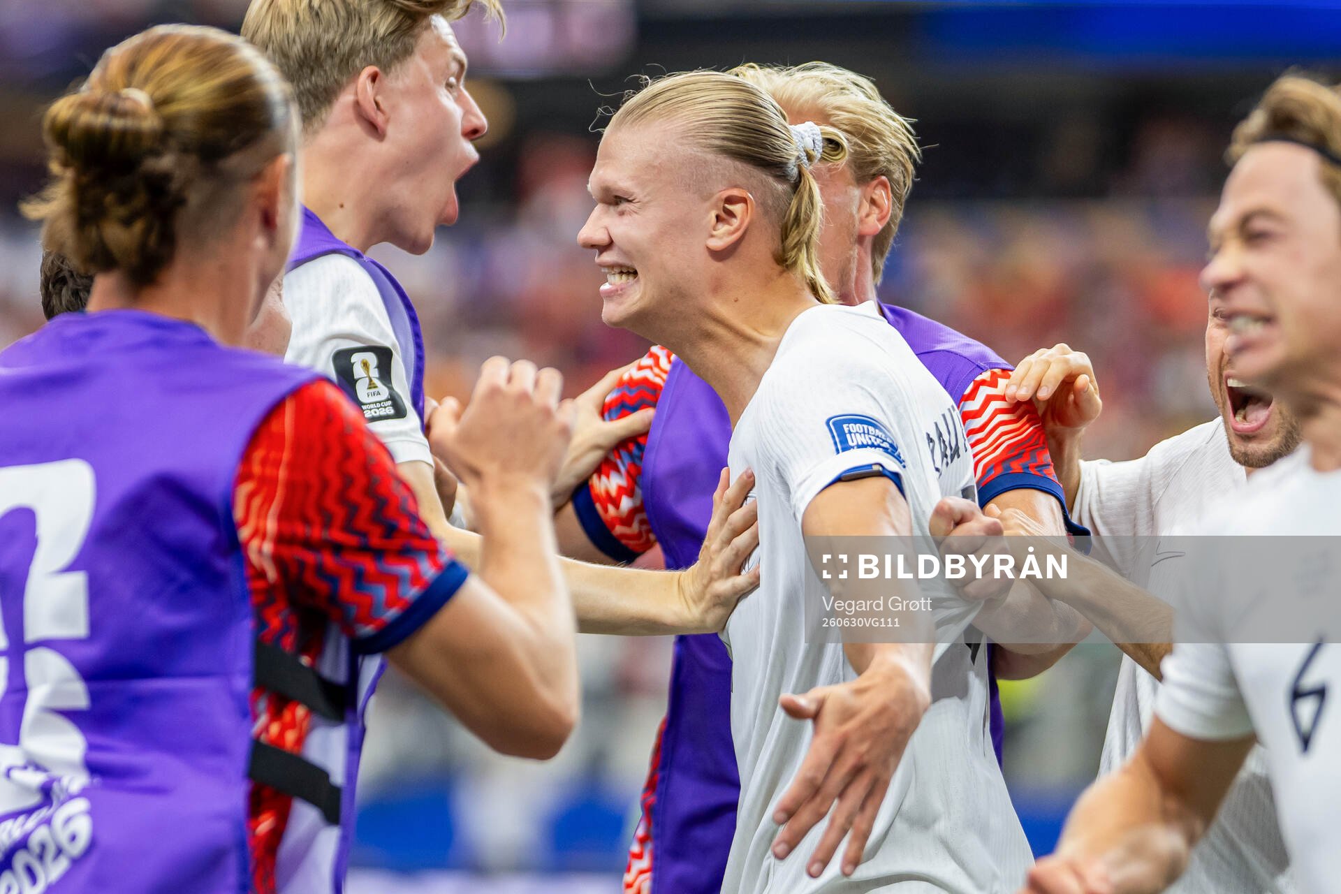 Erling Braut Haaland of Norway celebrates with Jens Petter