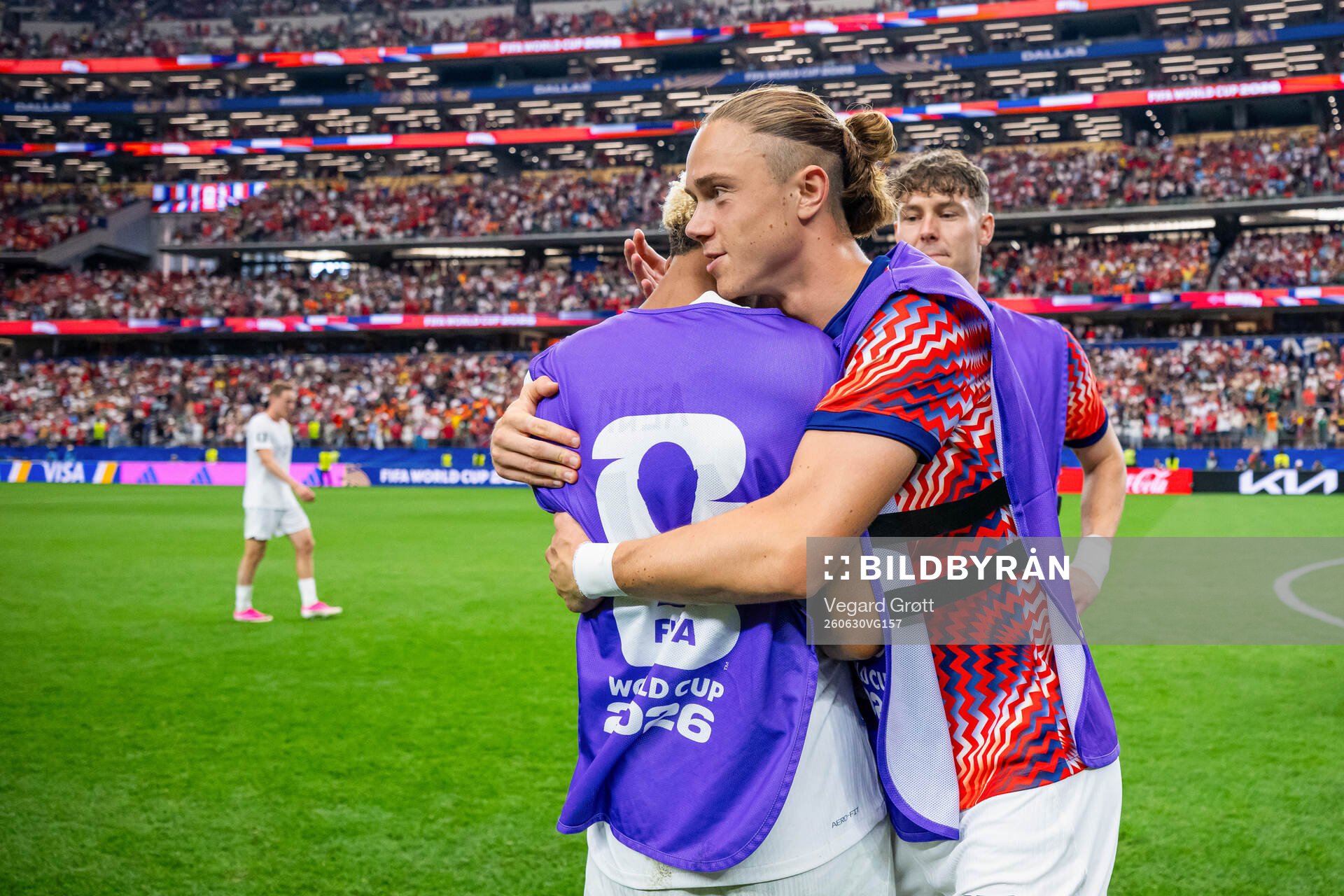 Antonio Nusa and Thelo Aasgaard of Norway celebrate
