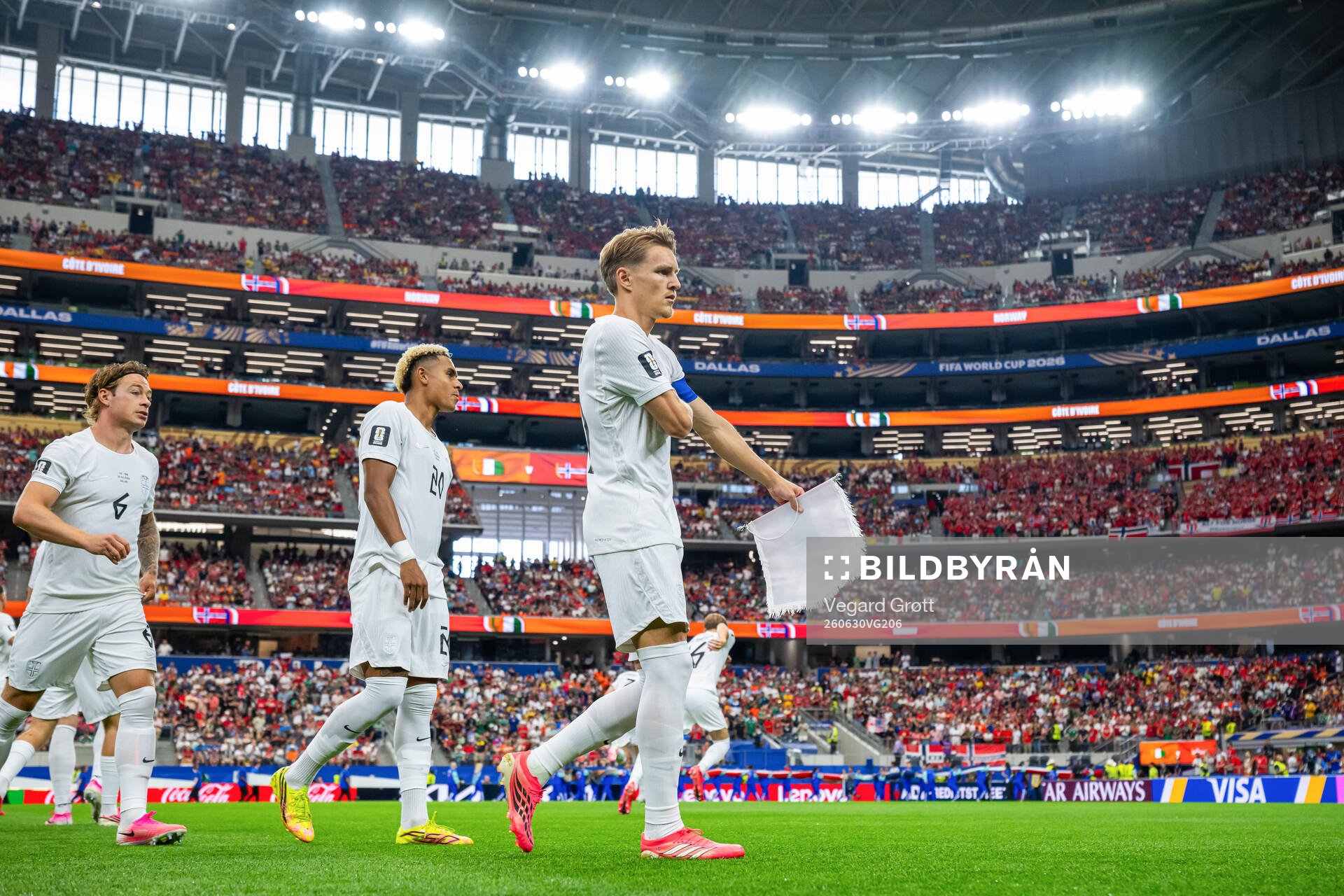 Patrick Berg, Antonio Nusa and Martin Ødegaard of Norway