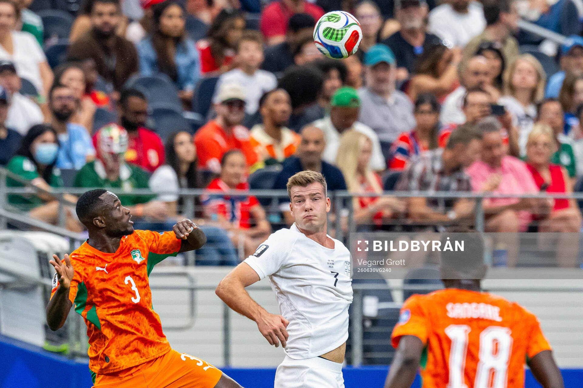 Ghislain Konan of Côte d'Ivoire and Alexander Sørloth of