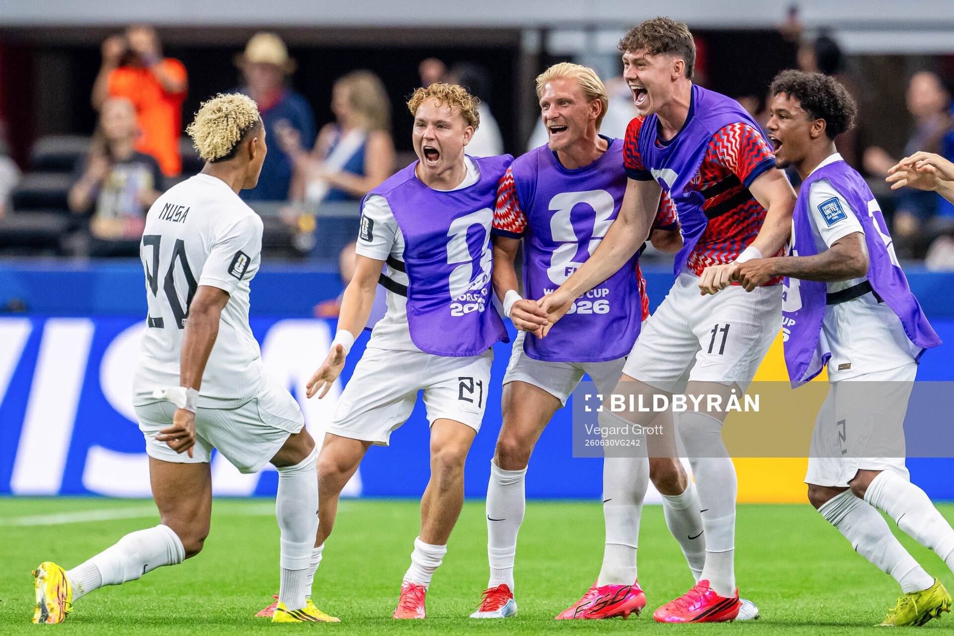 Antonio Nusa of Norway celebrates with Andreas Schjelderup,