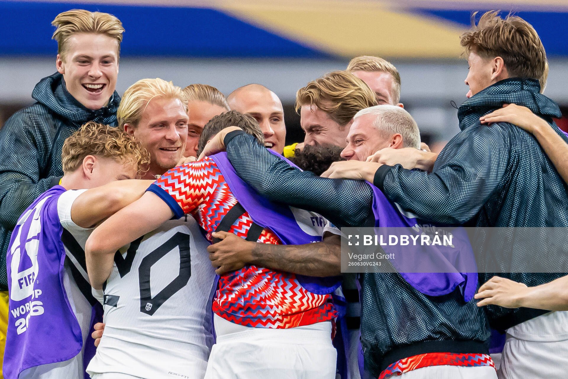 Antonio Nusa of Norway celebrates with goalkeeper Sander